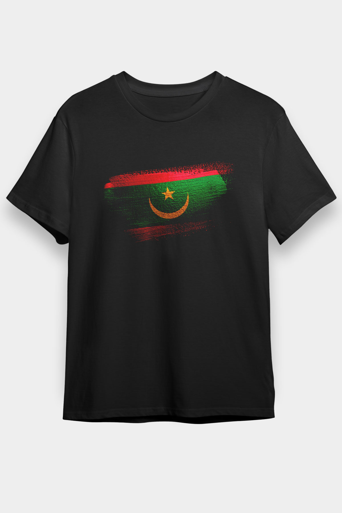 Moritanya - Mauritania Bayrağı Baskılı Unisex Siyah Tişört