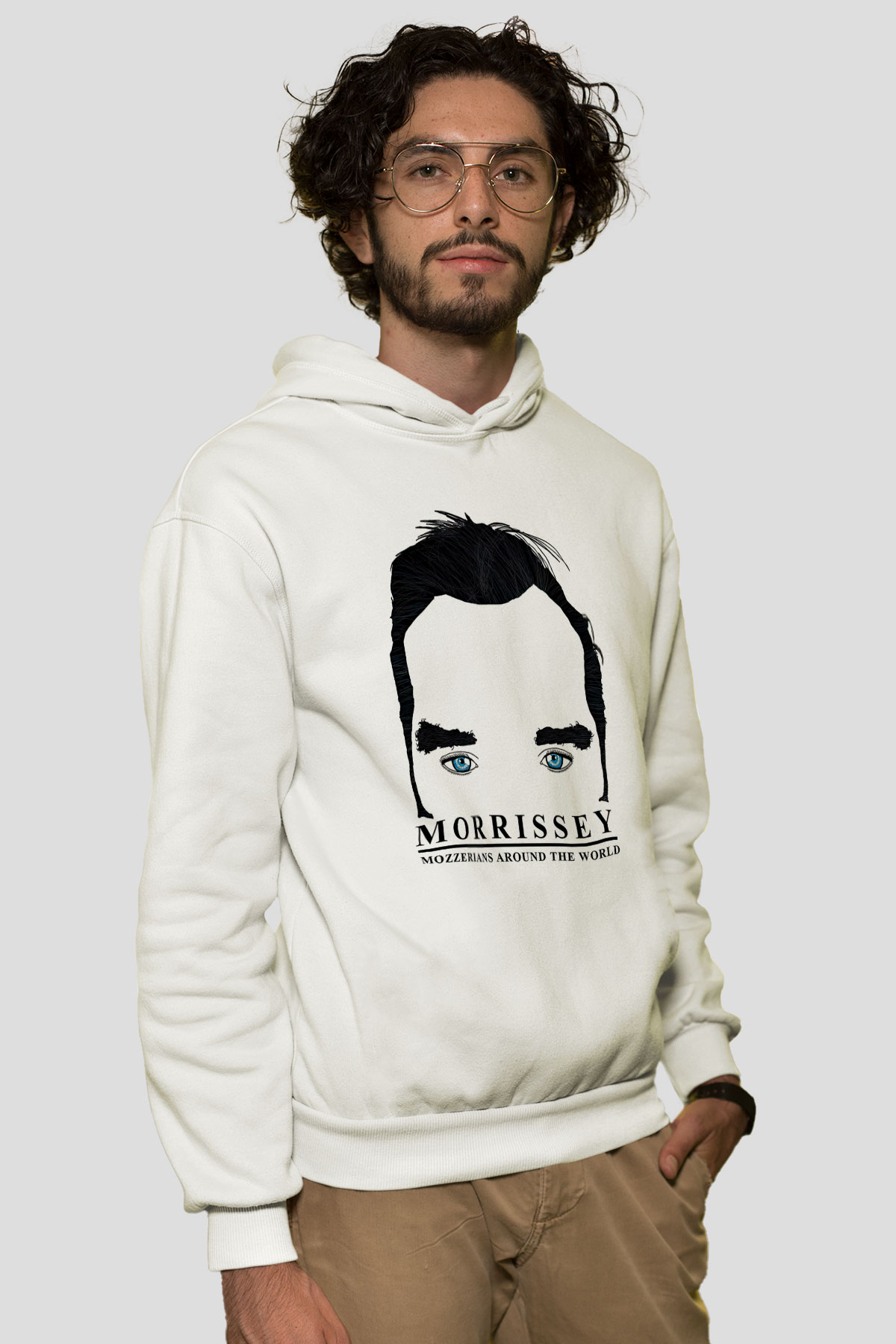 Morrissey Baskılı Beyaz Unisex Kapüşonlu Sweatshirt