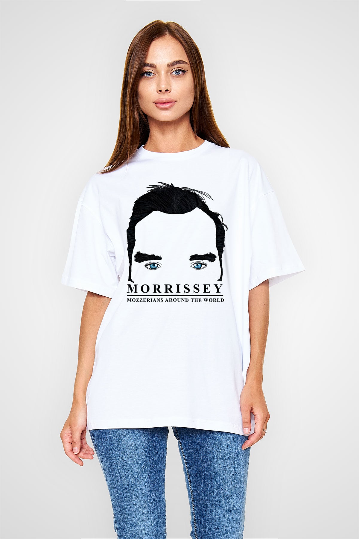 Morrissey Baskılı Beyaz Unisex Oversize Tişört - Tshirt