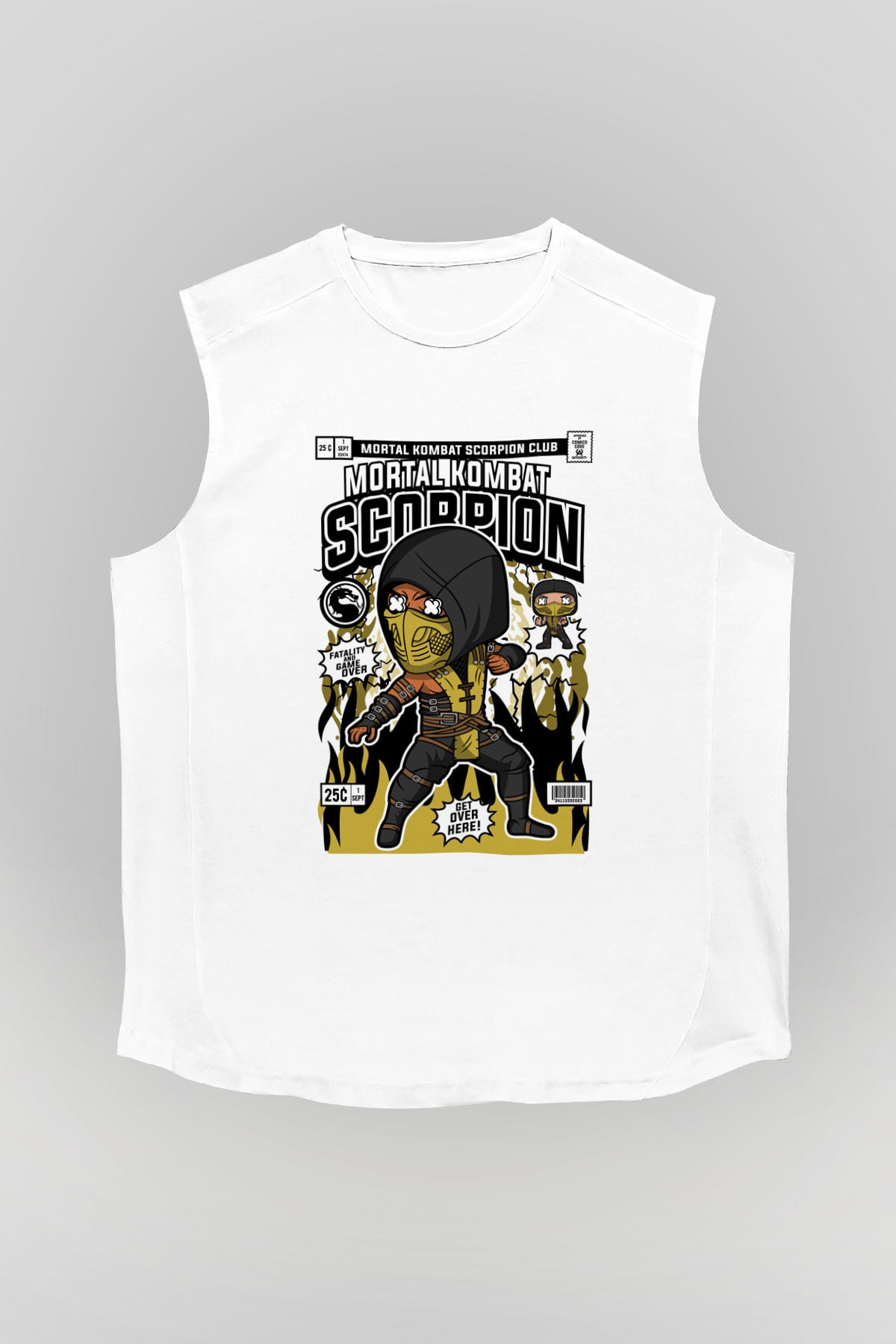 Mortal Kombat Scorpion Baskılı Unisex Beyaz Kolsuz Tişört