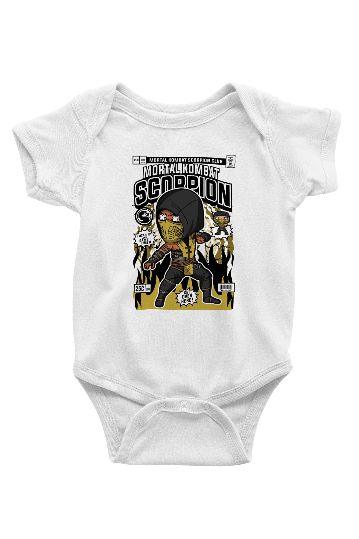 Mortal Kombat Scorpion Baskılı Unisex Beyaz Bebek Body - Zıbın