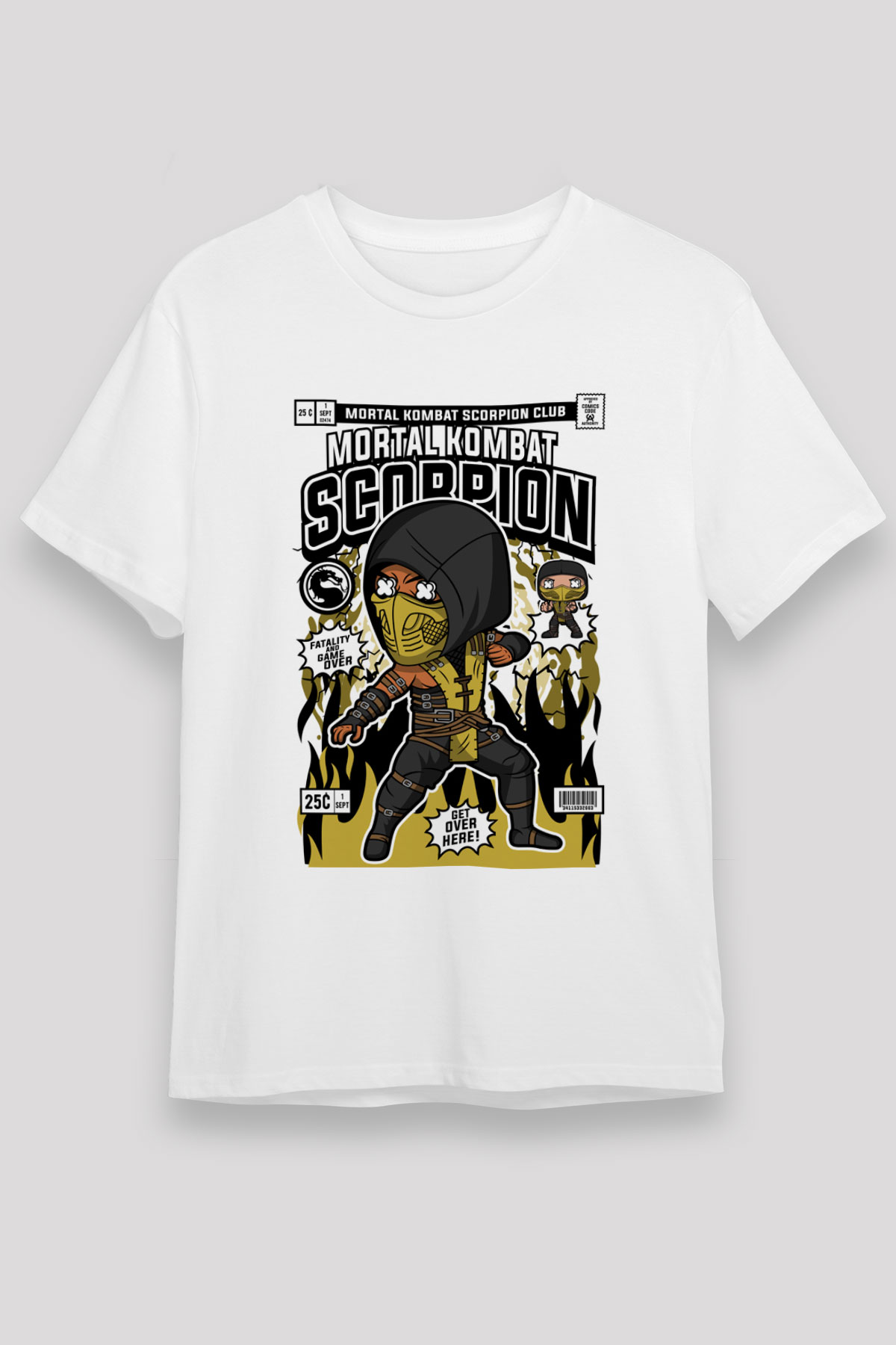 Mortal Kombat Scorpion Baskılı Unisex Beyaz Tişört