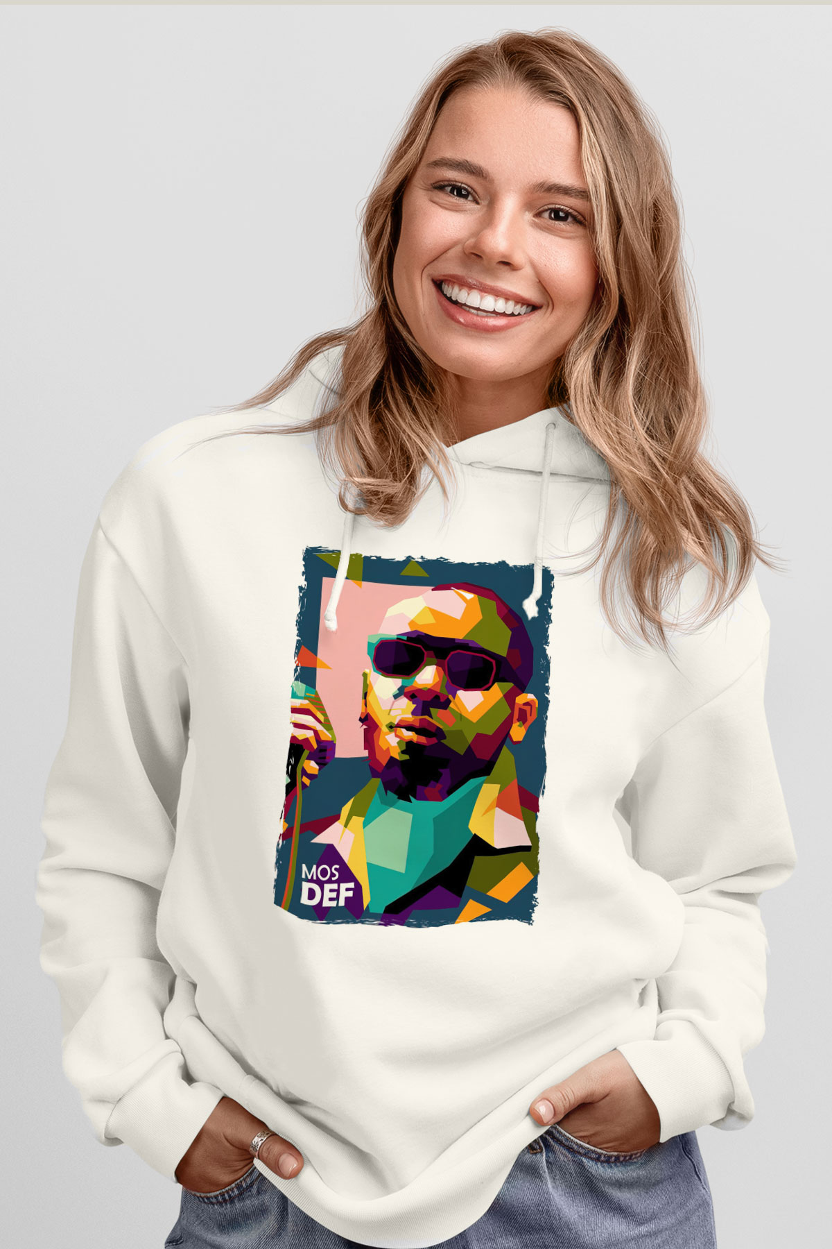 Mos Def Beyaz Unisex Kapüşonlu Sweatshirt