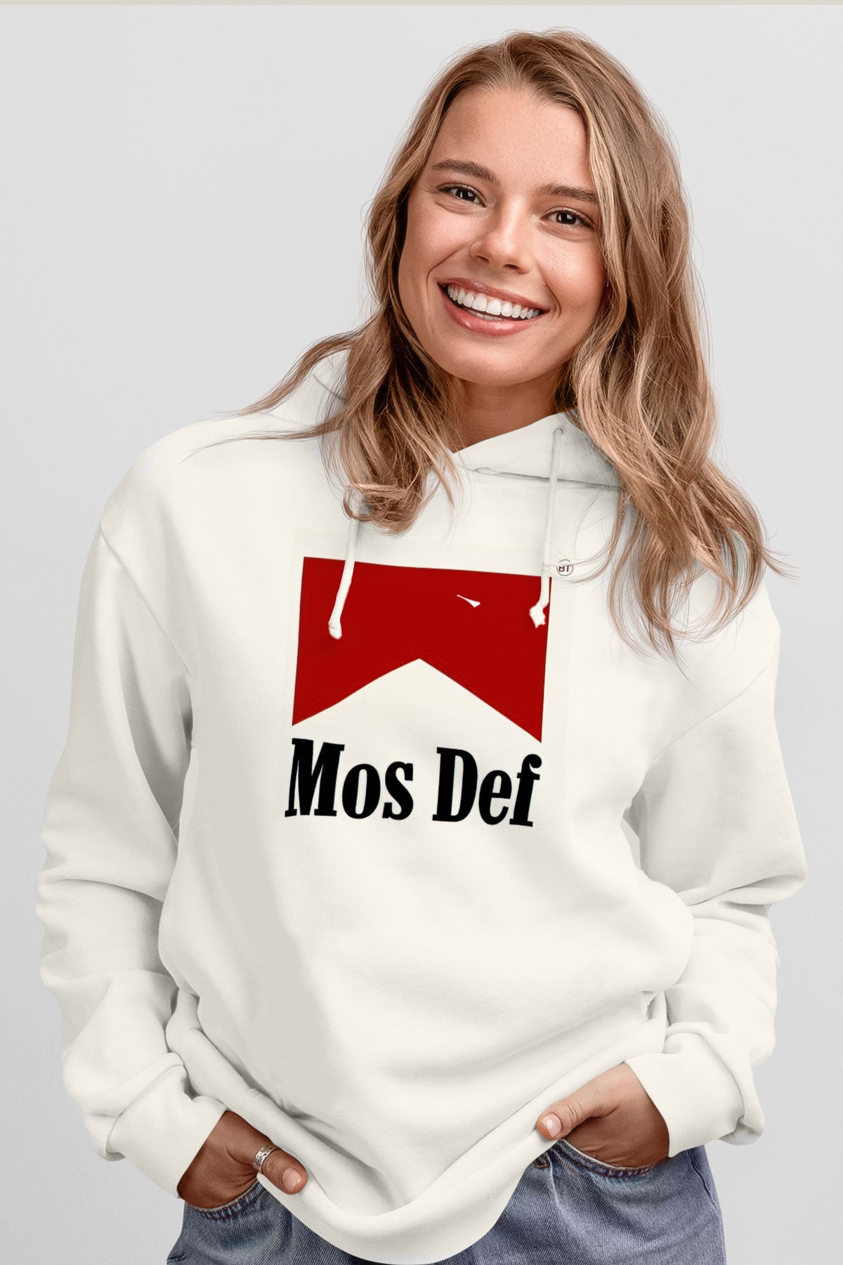 Mos Def Beyaz Unisex Kapüşonlu Sweatshirt