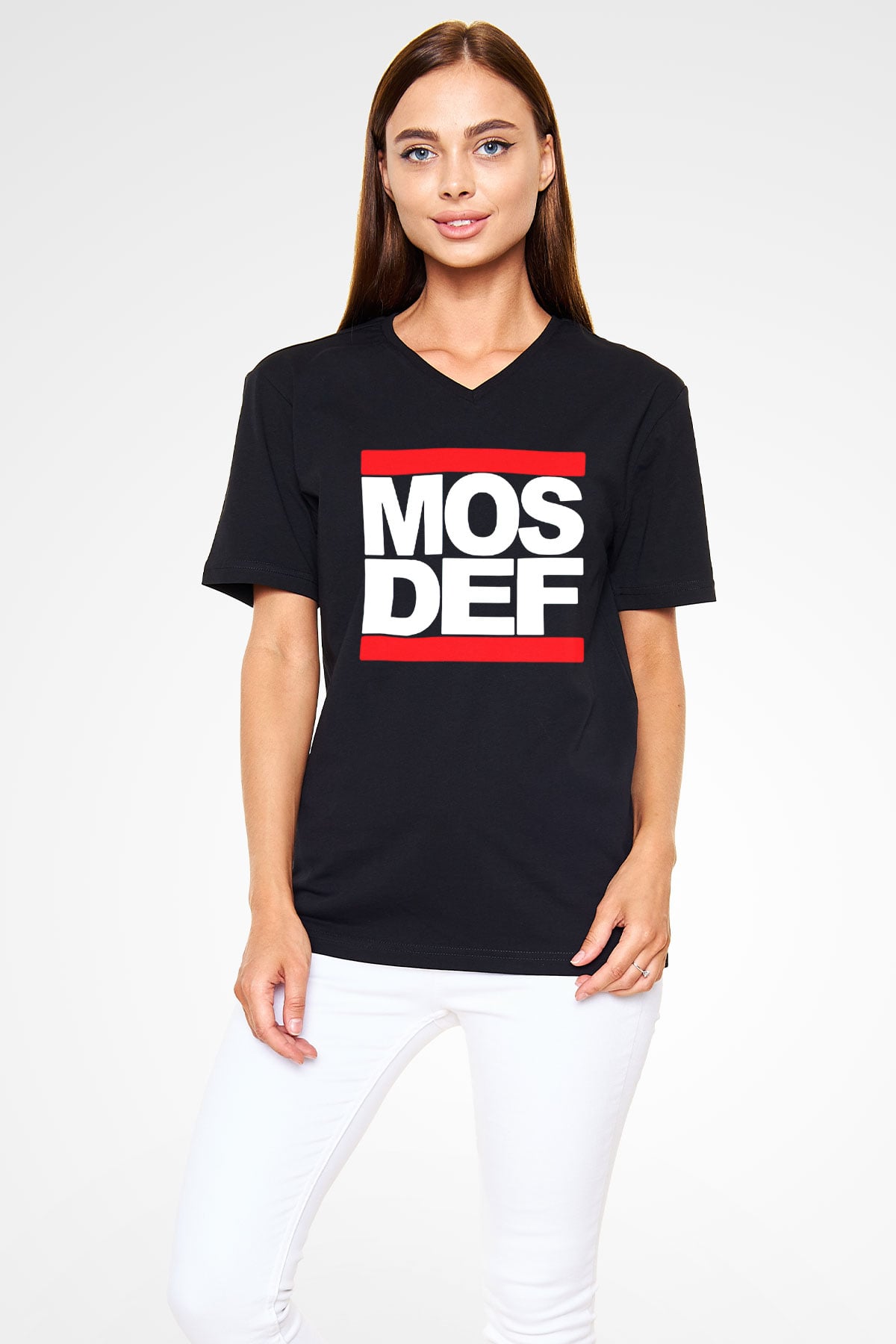 Mos Def Siyah Unisex V Yaka Tişört