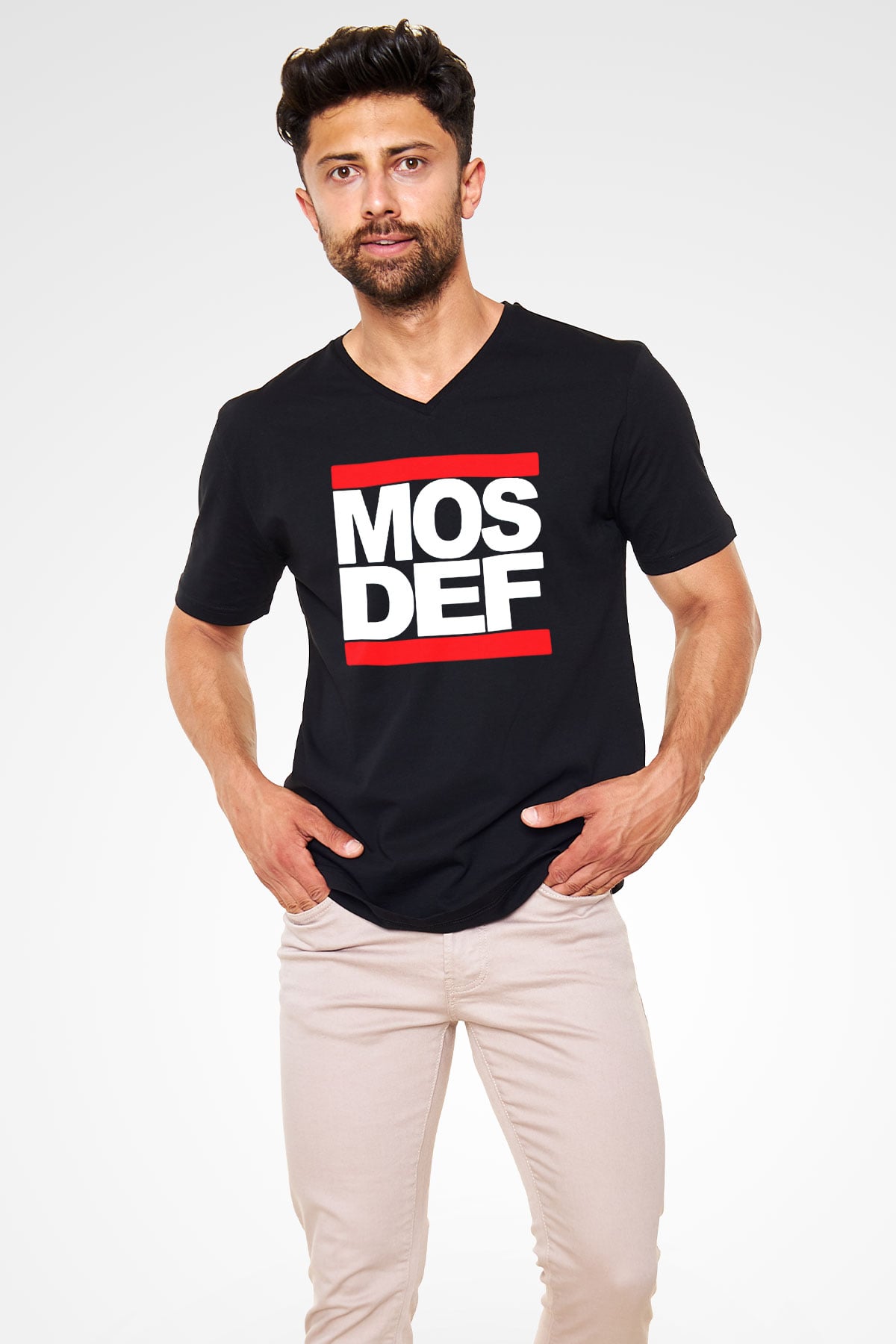 Mos Def Siyah Unisex V Yaka Tişört
