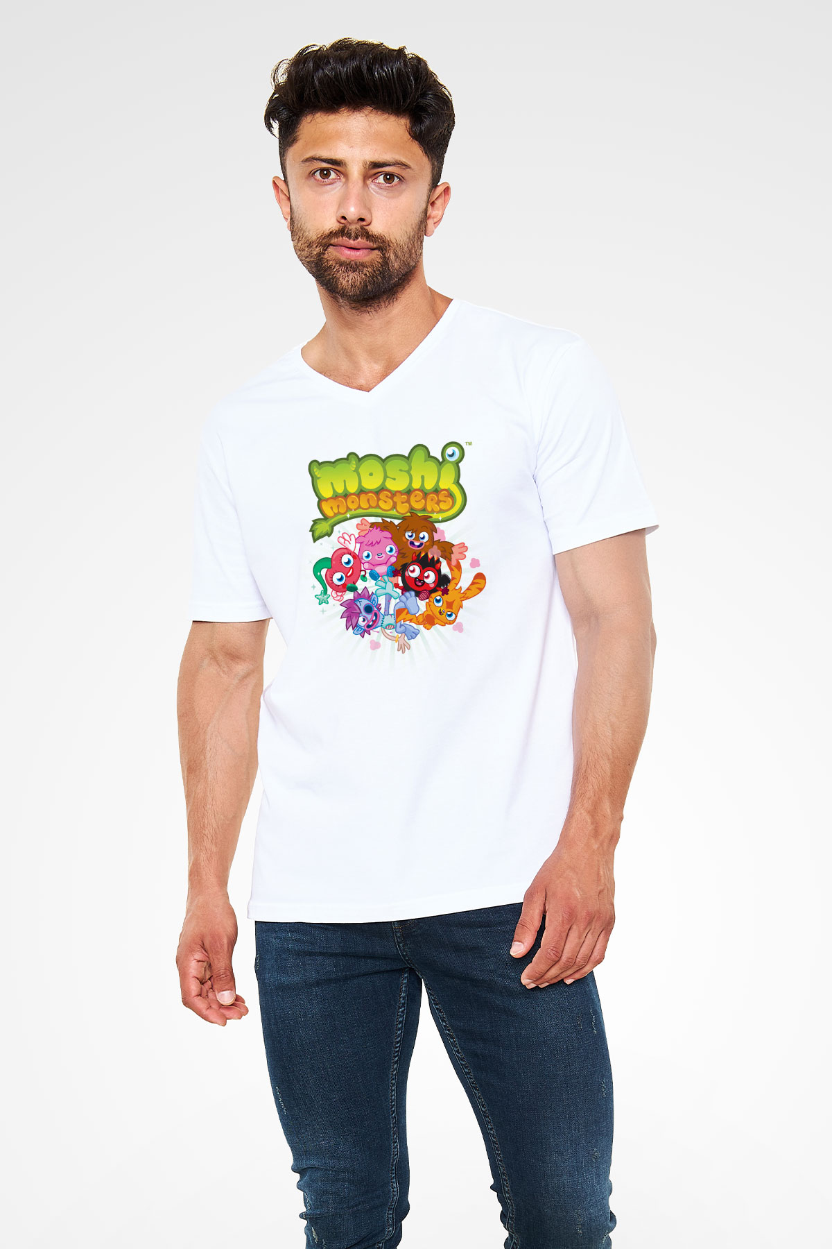 Moshi Monsters Beyaz Unisex V Yaka Tişört