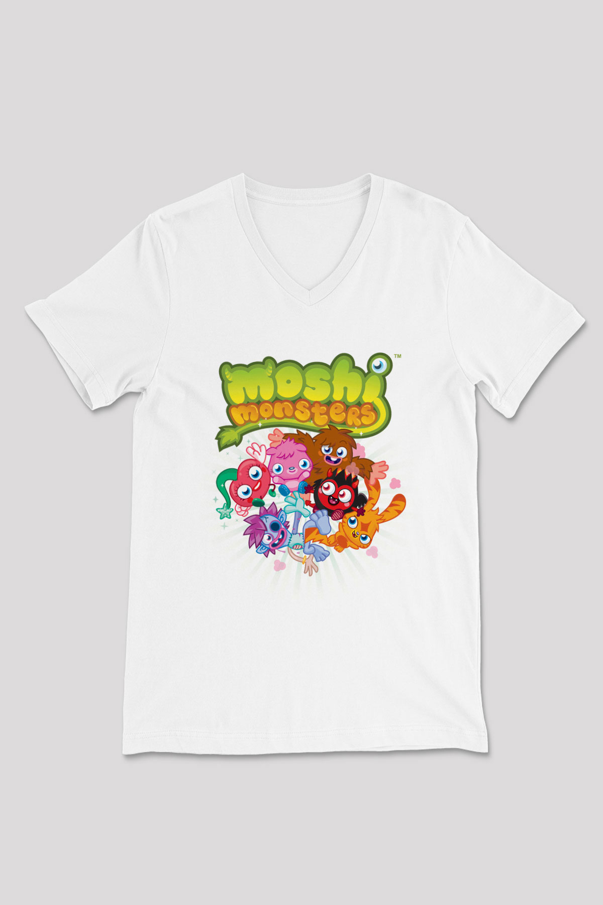 Moshi Monsters Beyaz Unisex V Yaka Tişört
