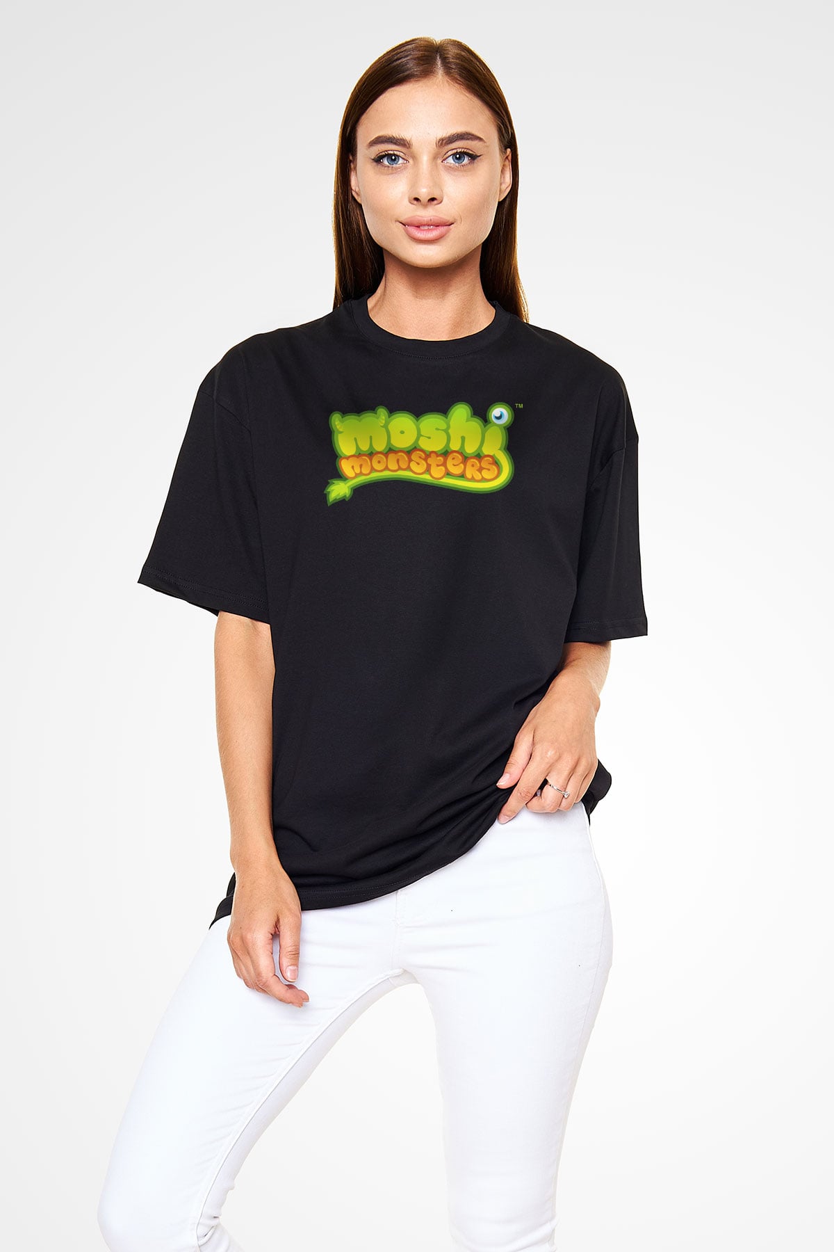 Moshi Monsters Siyah Unisex Oversize Tişört T-Shirt