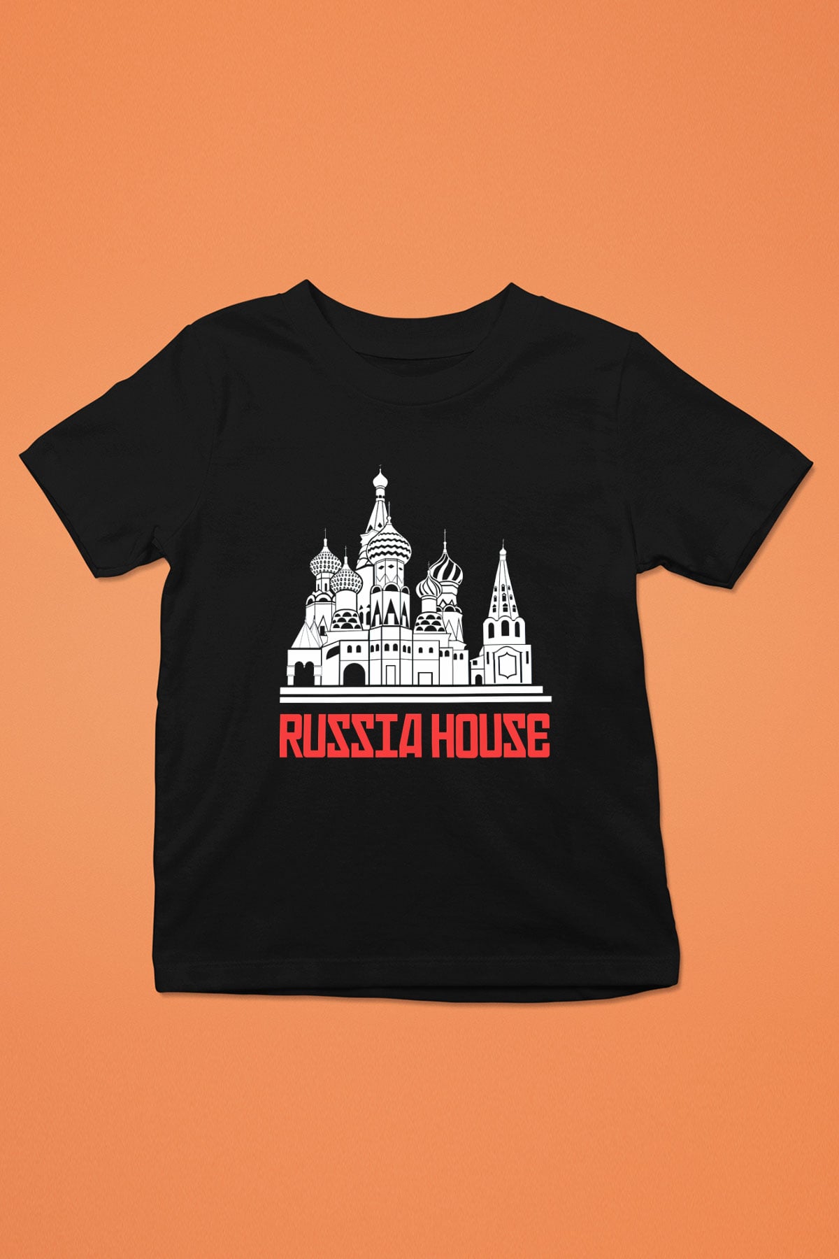 Moskova Kremlini Baskılı Siyah Unisex Çocuk Tişört