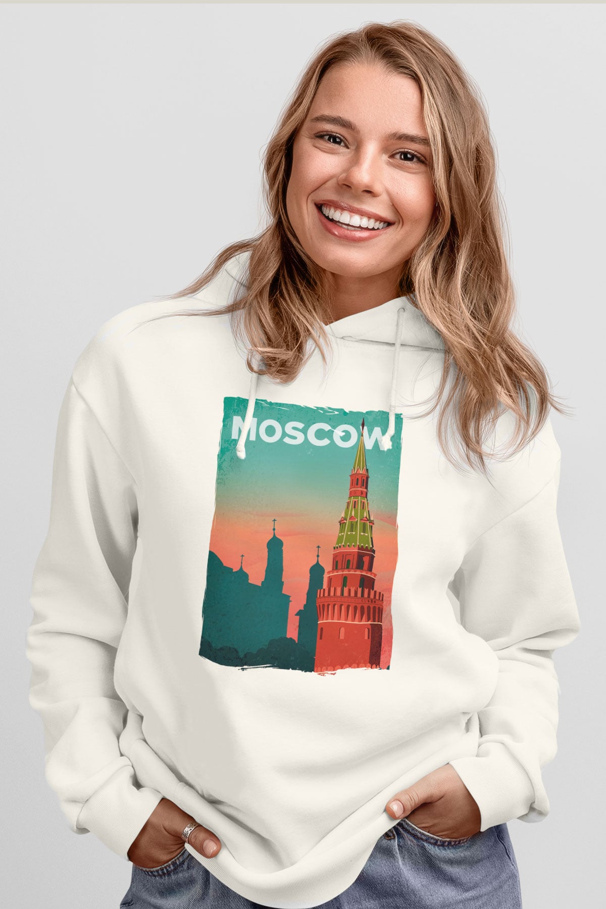 Moskova Kremlini Beyaz Unisex Hoodie