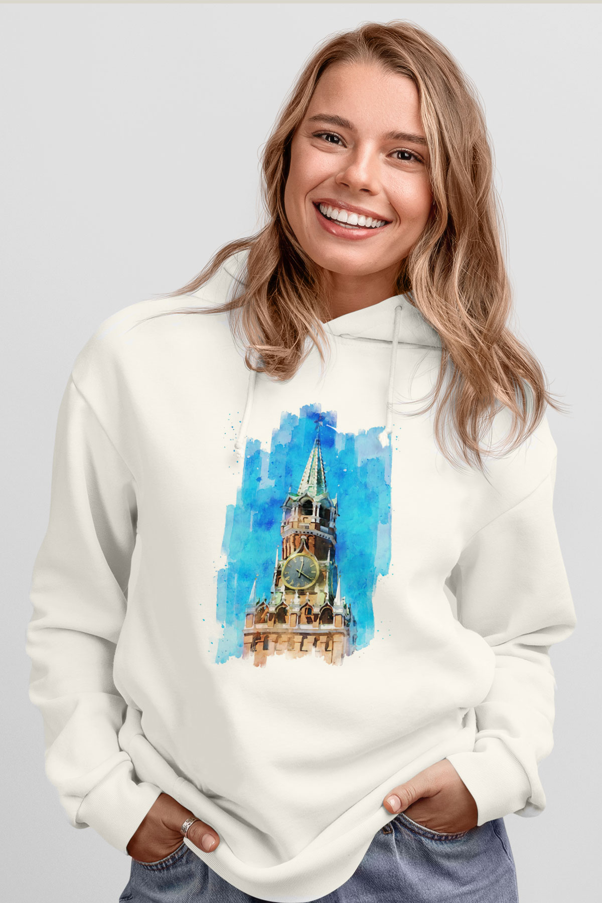 Moskova Kremlini Beyaz Unisex Hoodie