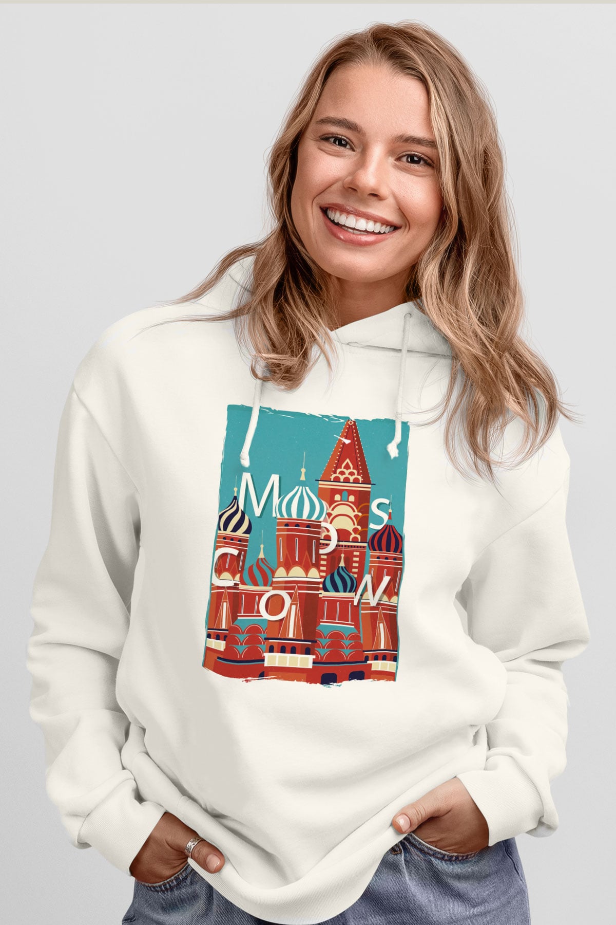 Moskova Kremlini Beyaz Unisex Hoodie