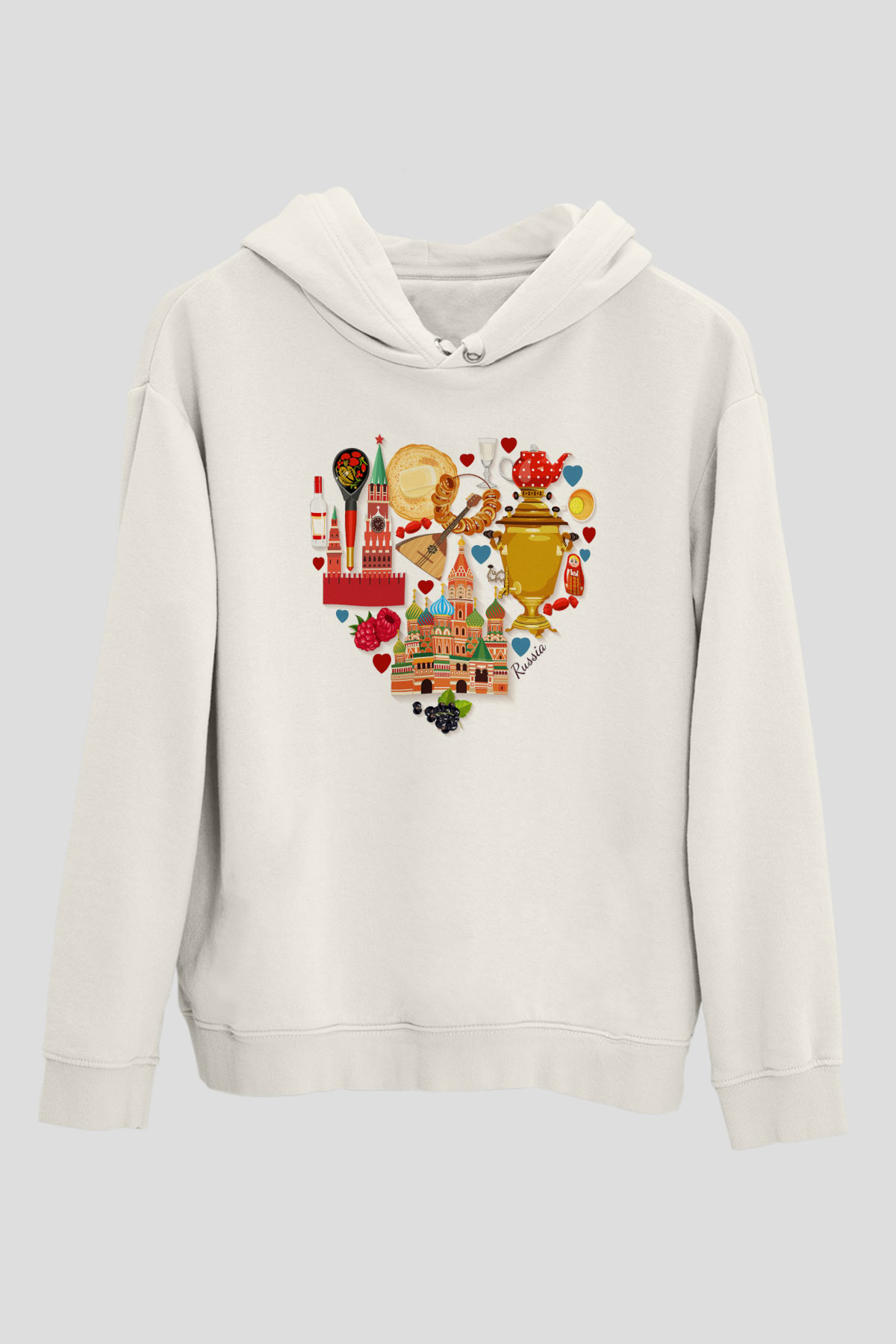 Moskova Kremlini Beyaz Unisex Kapşonlu Sweatshirt