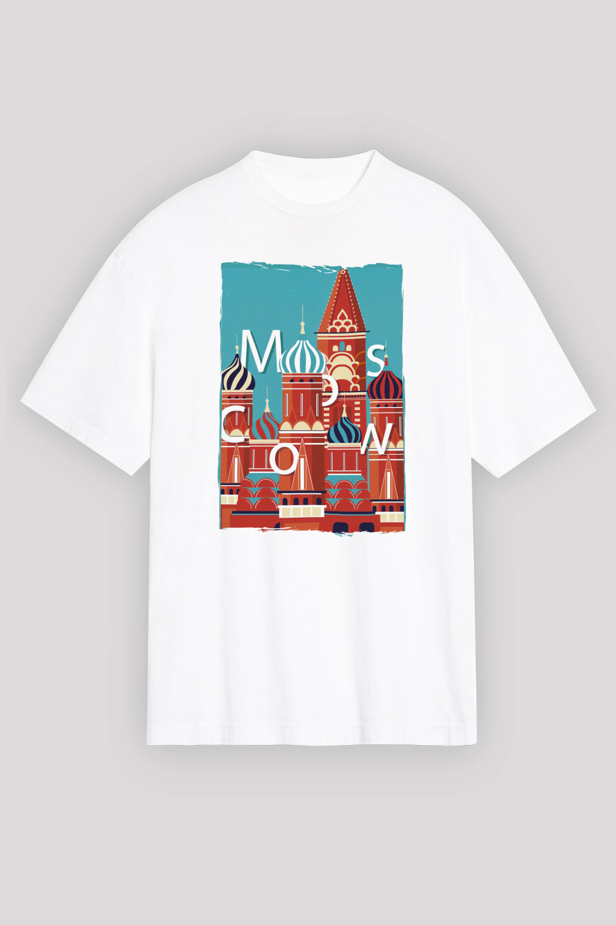 Moskova Kremlini Beyaz Oversize Tişört Oversize T-shirt - TişörtFabrikası