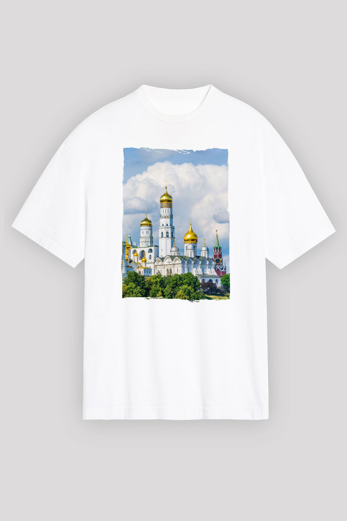 Moskova Kremlini Beyaz Oversize Tişört Oversize T-shirt - TişörtFabrikası
