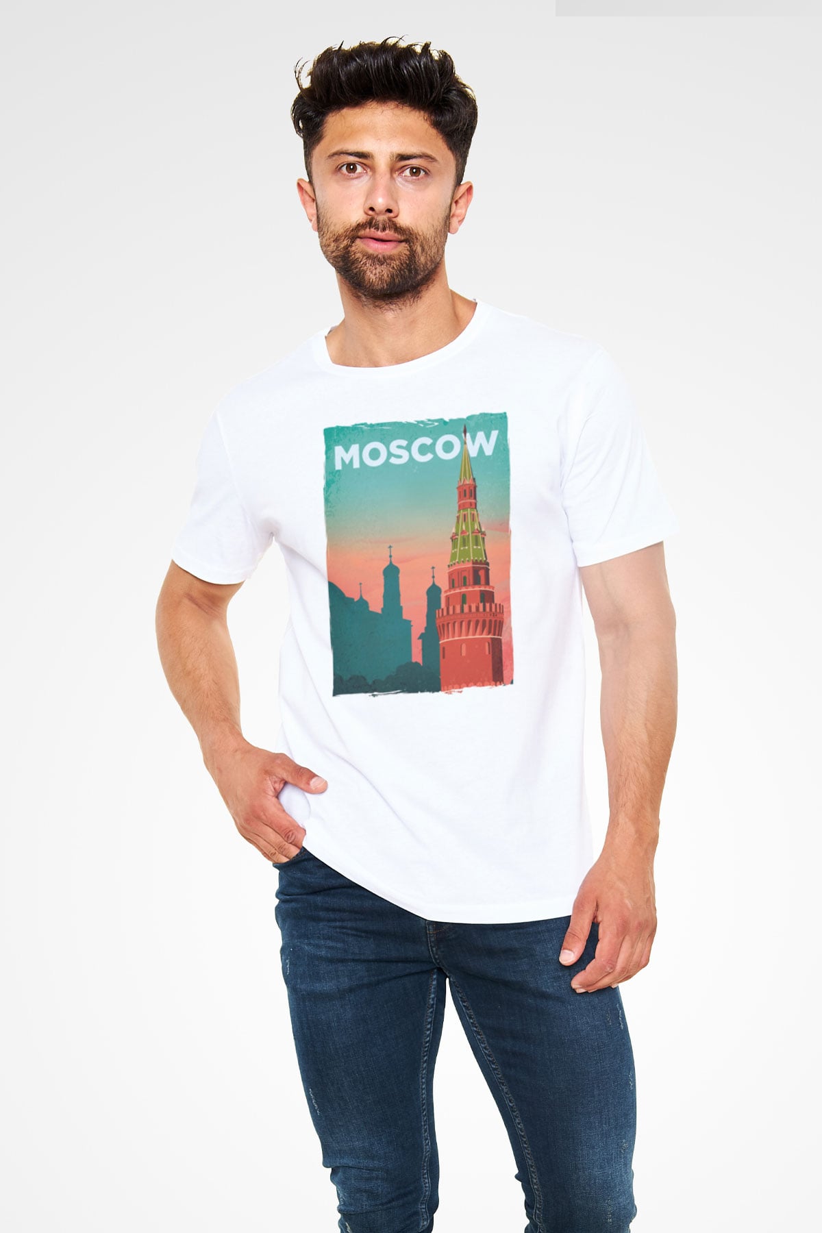 Moskova Kremlini Beyaz Unisex Tişört T-Shirt - TişörtFabrikası