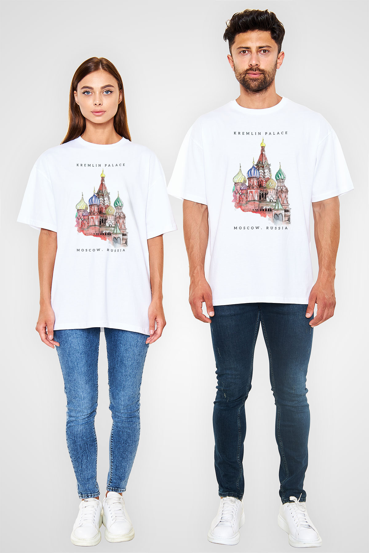 Moskova Kremlini Beyaz Oversize Tişört Oversize T-shirt - TişörtFabrikası