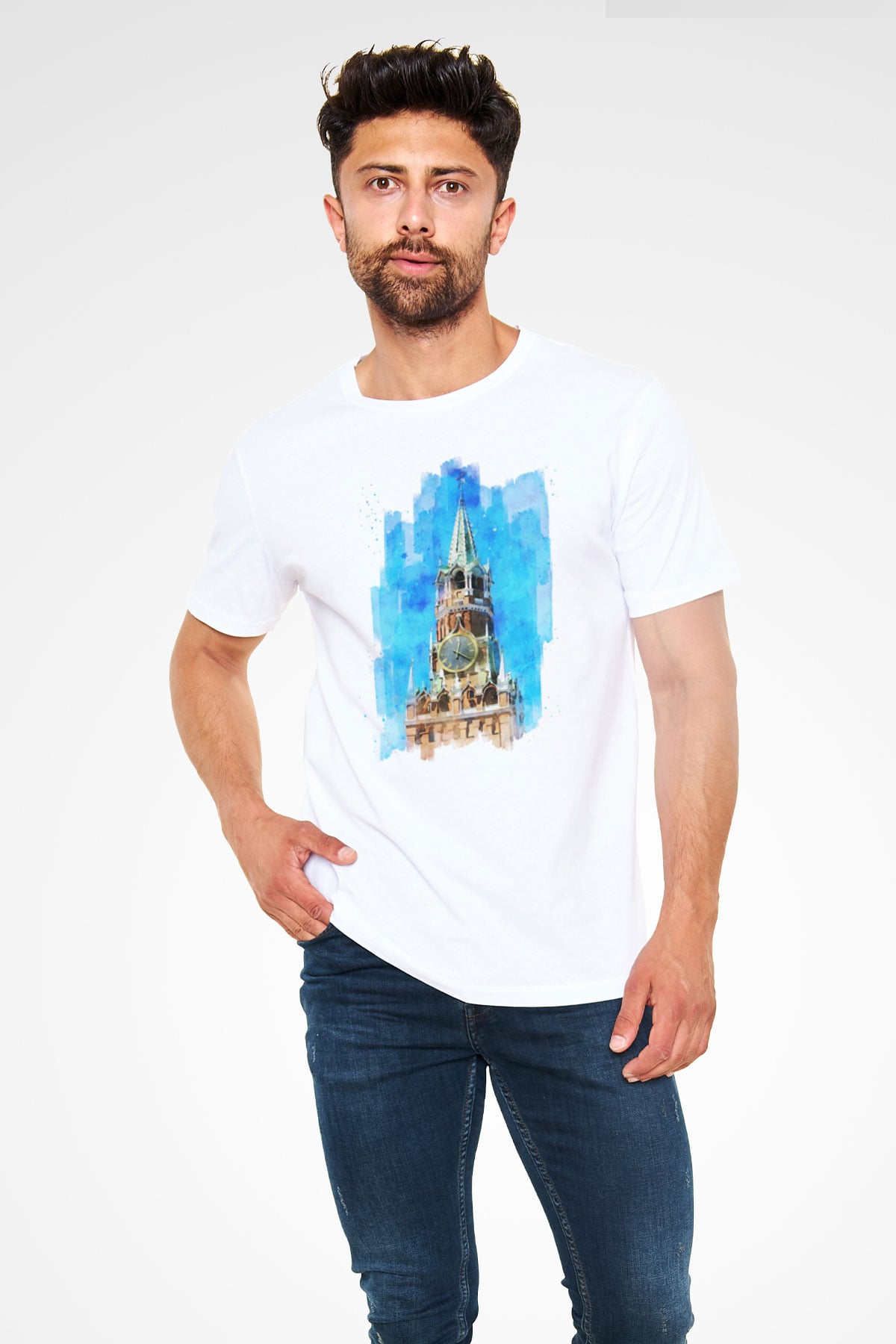 Moskova Kremlini Beyaz Unisex Tişört T-Shirt - TişörtFabrikası