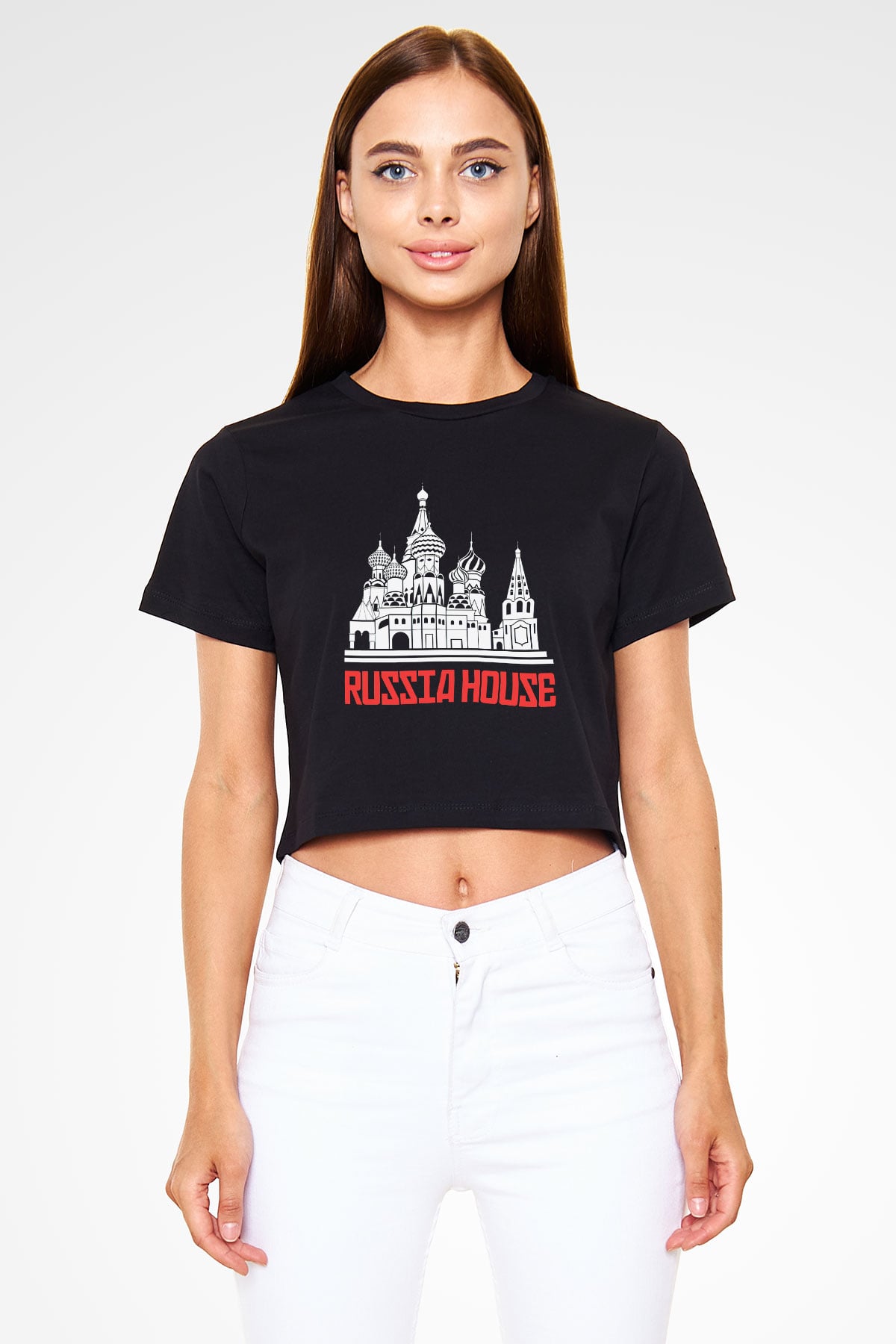 Moskova Kremlini Siyah Crop Top Tişört