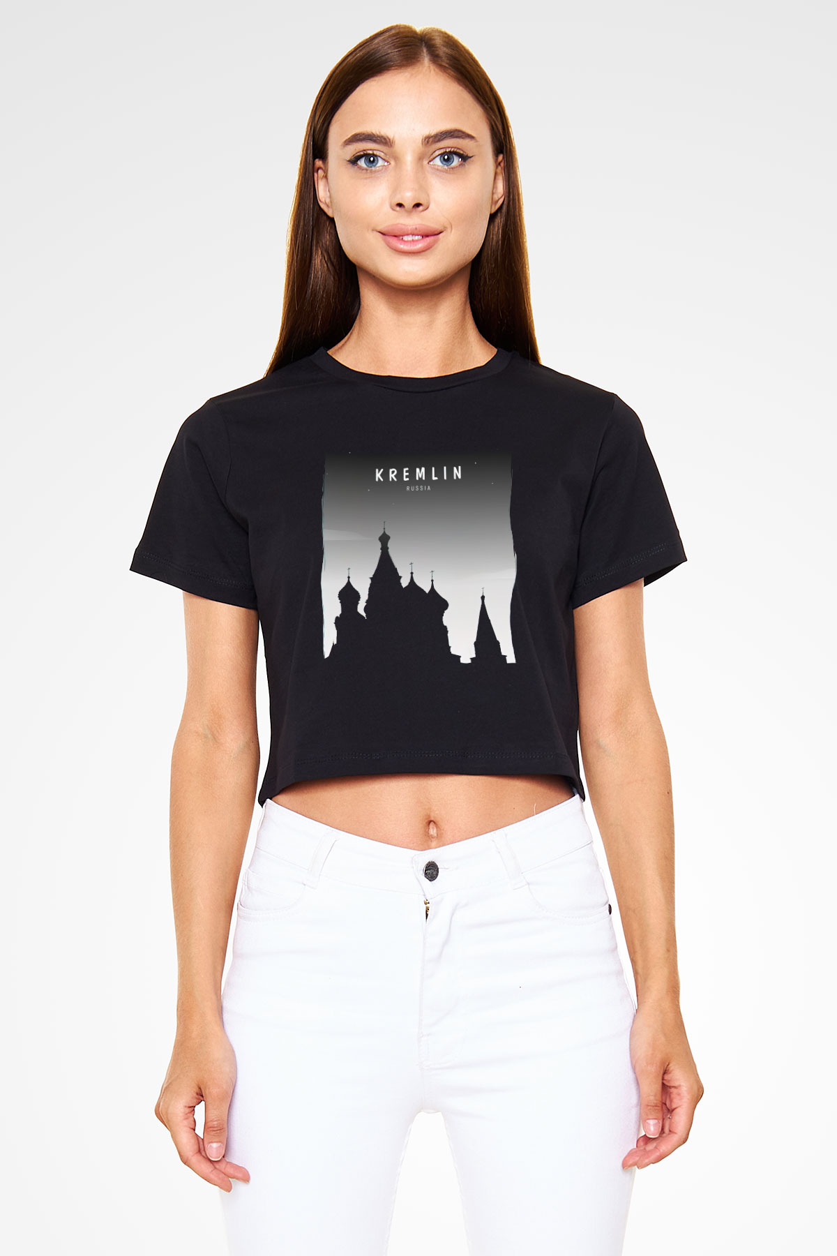 Moskova Kremlini Siyah  Crop Top Tişört