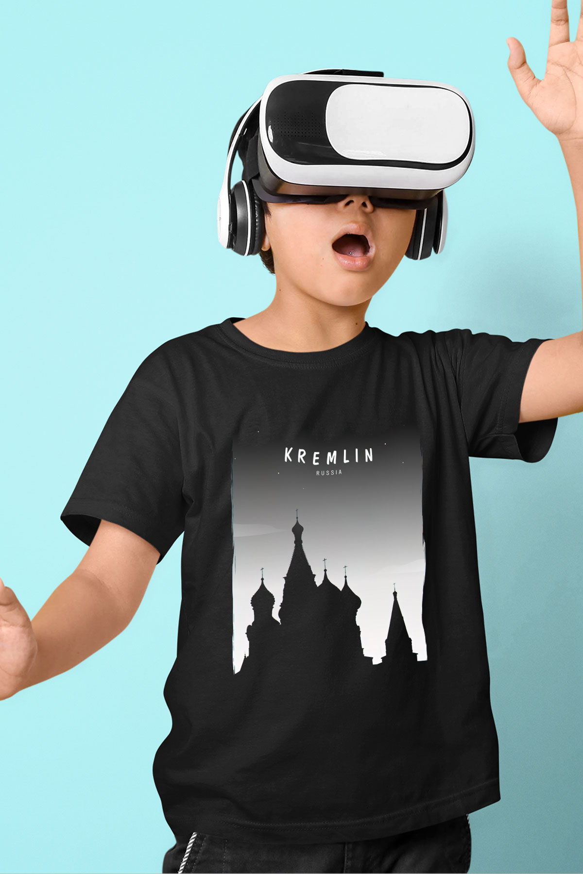 Moskova Kremlini Siyah Unisex Çocuk Tişört