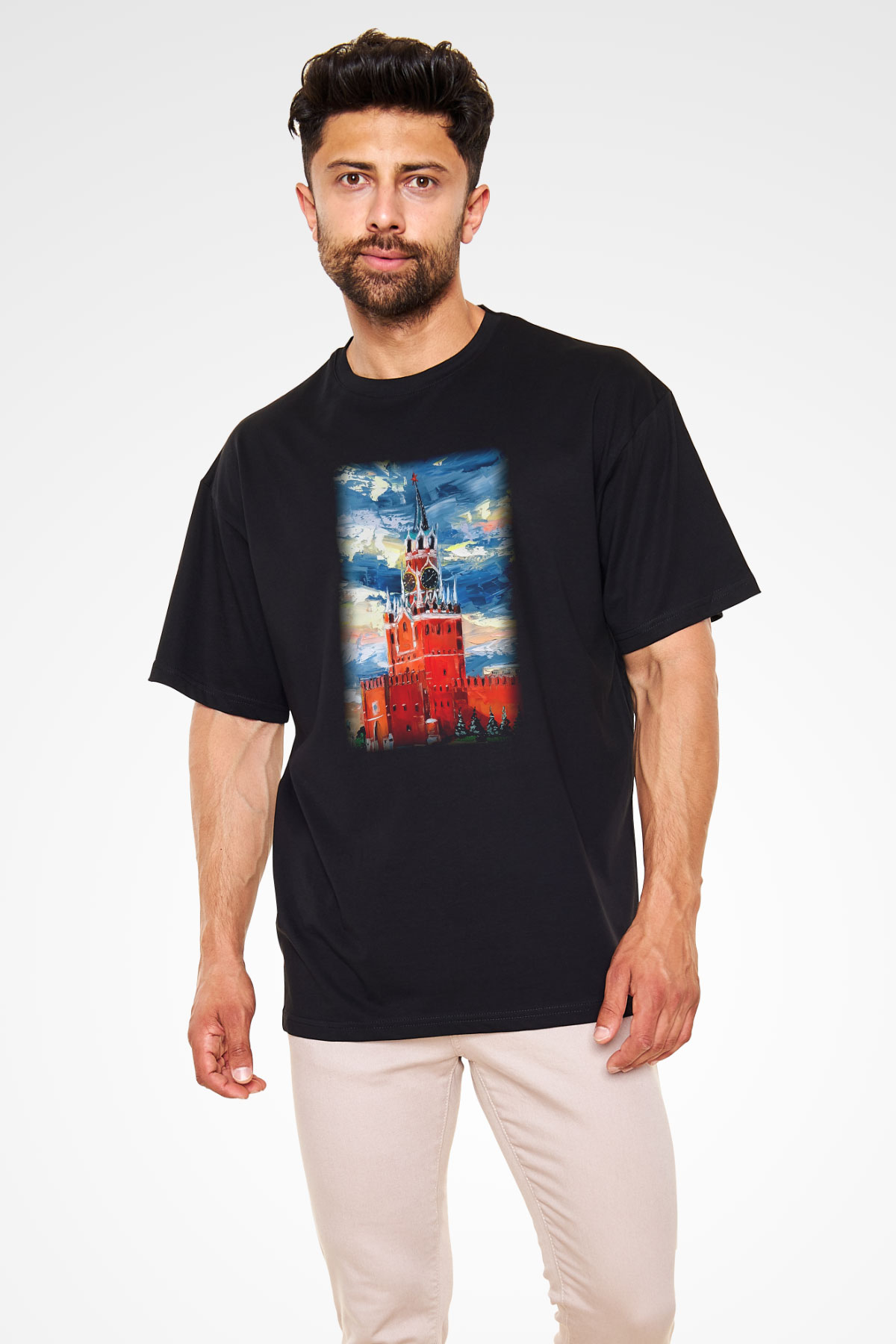 Moskova Kremlini Siyah Unisex Oversize Tişört T-Shirt