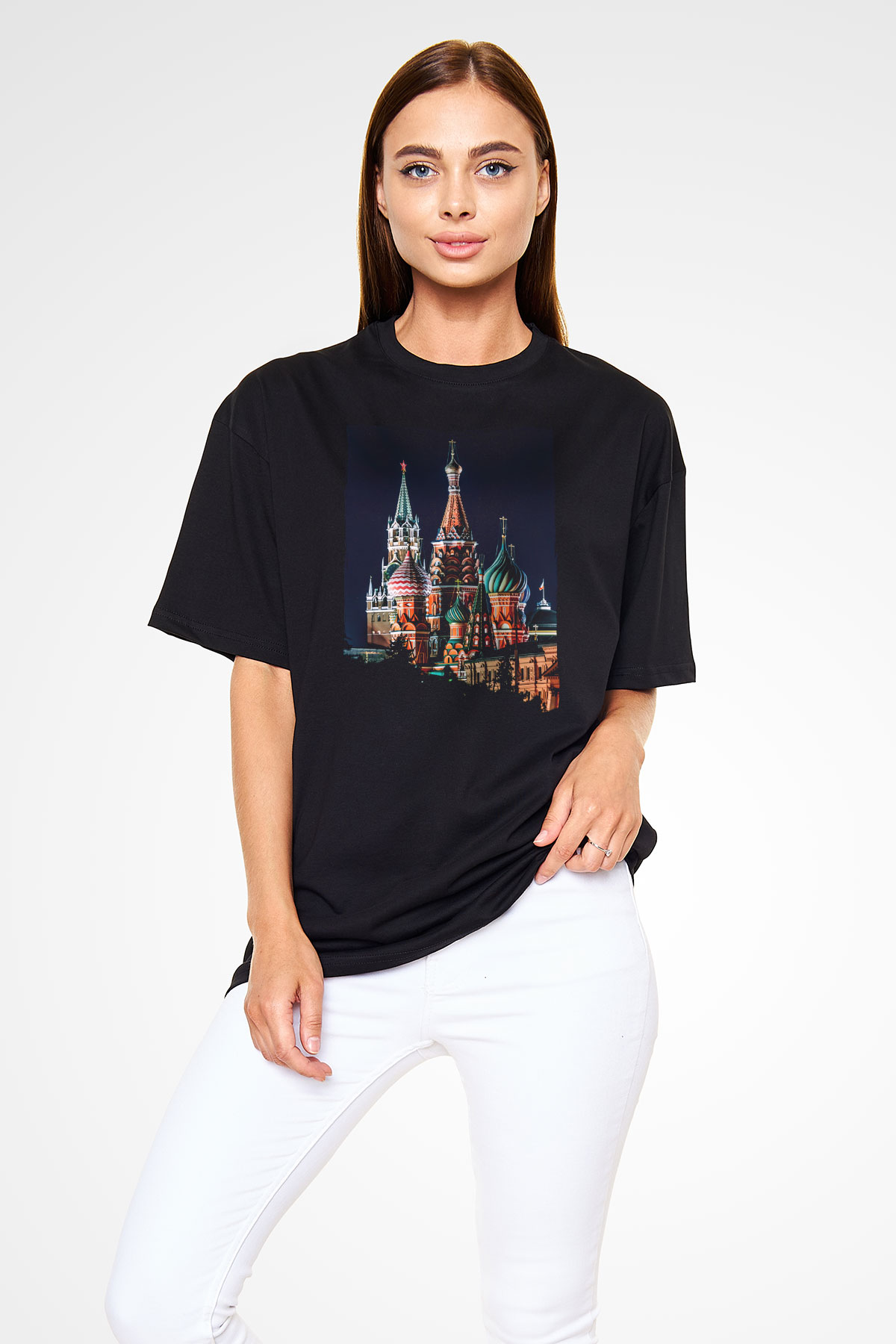 Moskova Kremlini Siyah Oversize Tişört Oversize T-shirt - TişörtFabrikası