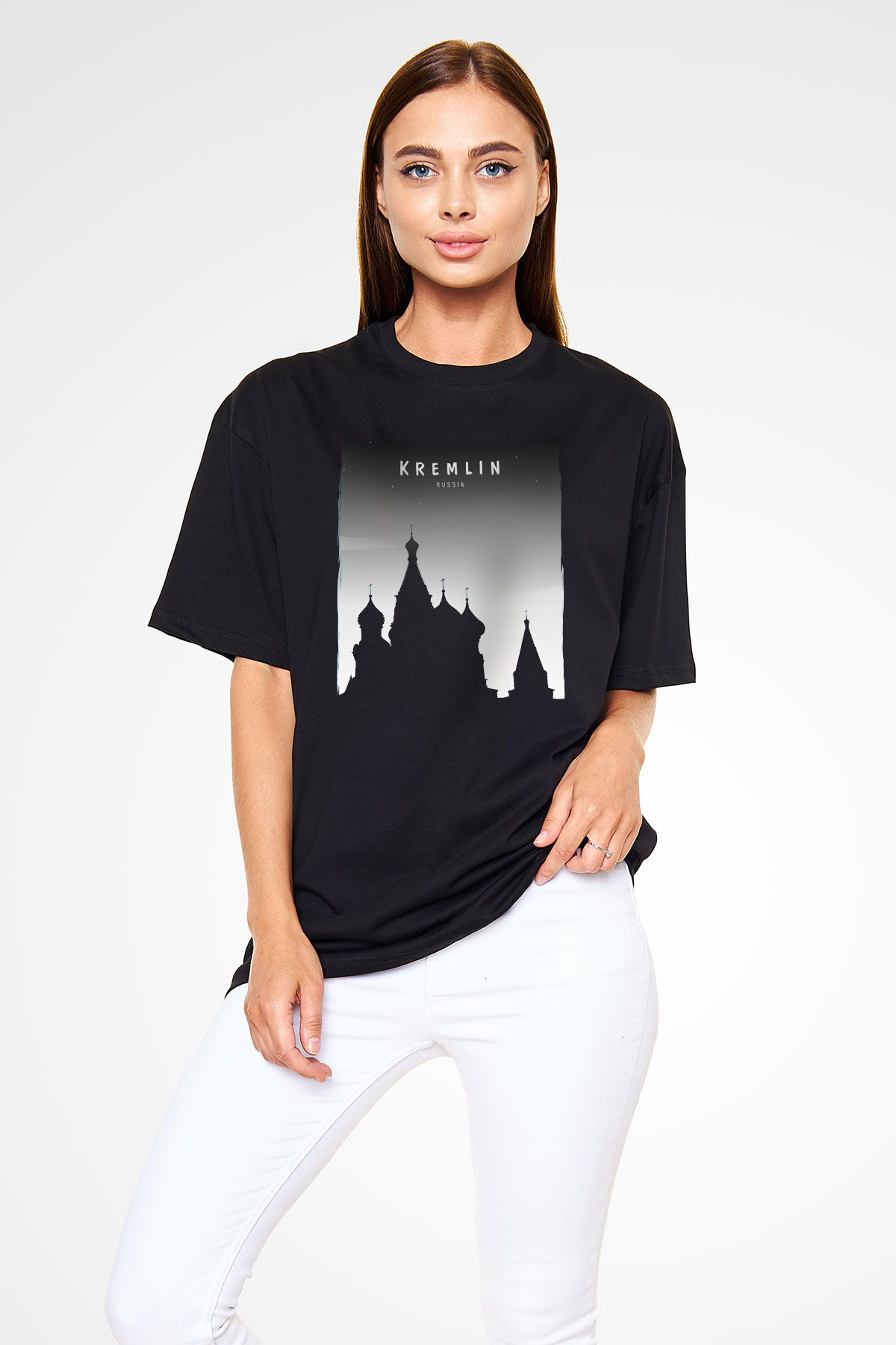 Moskova Kremlini Siyah Oversize Tişört Oversize T-shirt - TişörtFabrikası