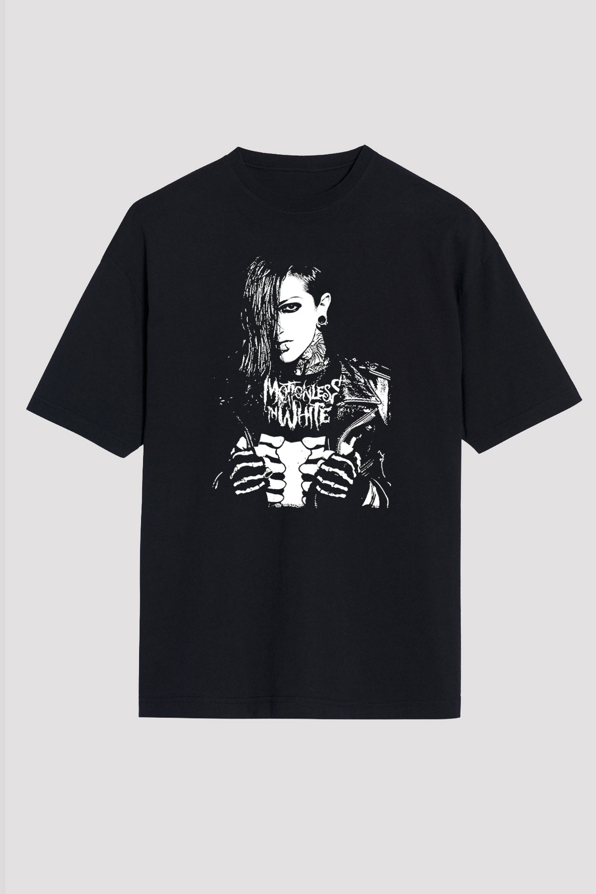 Motionless in White Baskılı Unisex Siyah Oversize Tişört - Tshirt