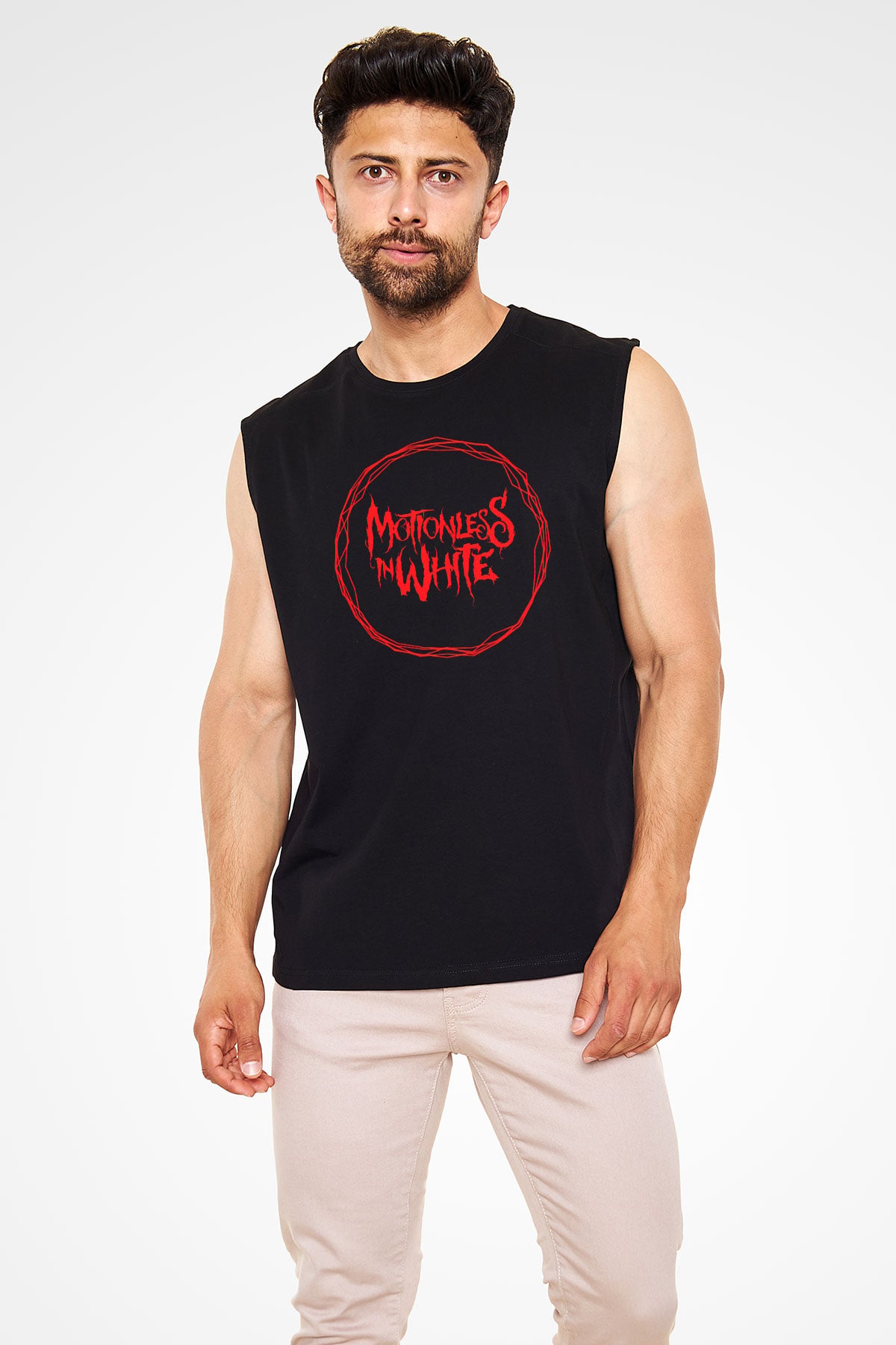 Motionless in White Baskılı Unisex Siyah Kolsuz Tişört - Tshirt