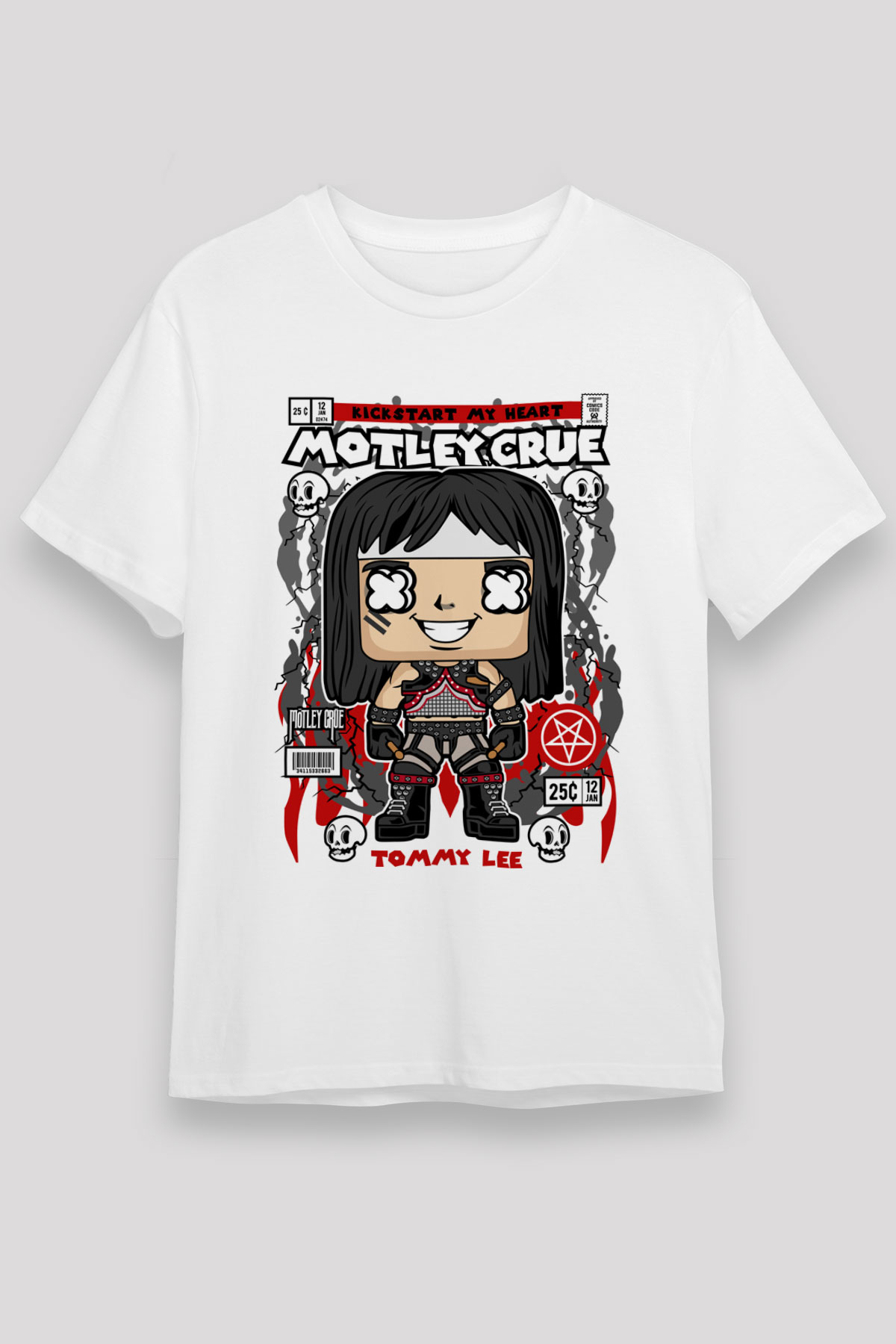 Motley Crue - Tommy Lee Baskılı Unisex Beyaz Tişört