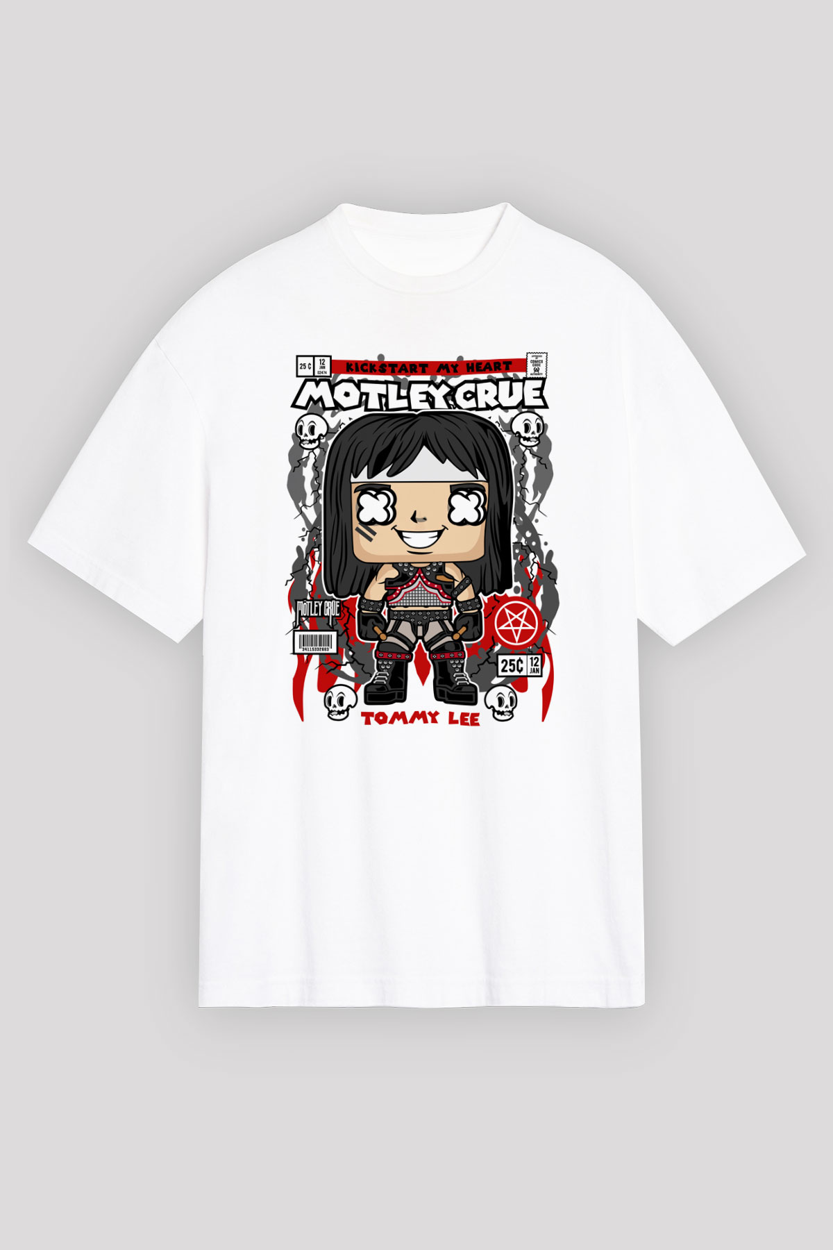 Motley Crue - Tommy Lee Baskılı Unisex Beyaz Oversize Tişört