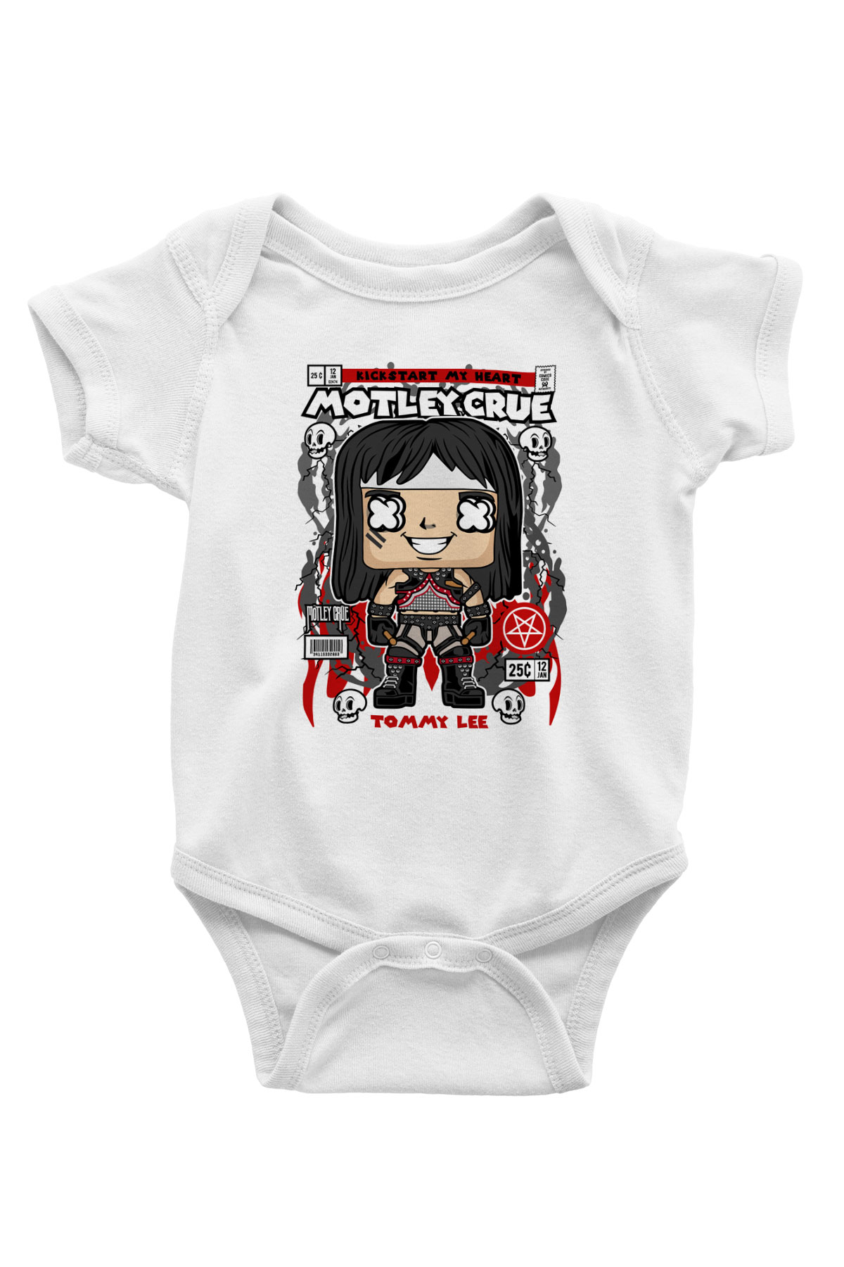 Motley Crue - Tommy Lee Baskılı Unisex Beyaz Bebek Body - Zıbın