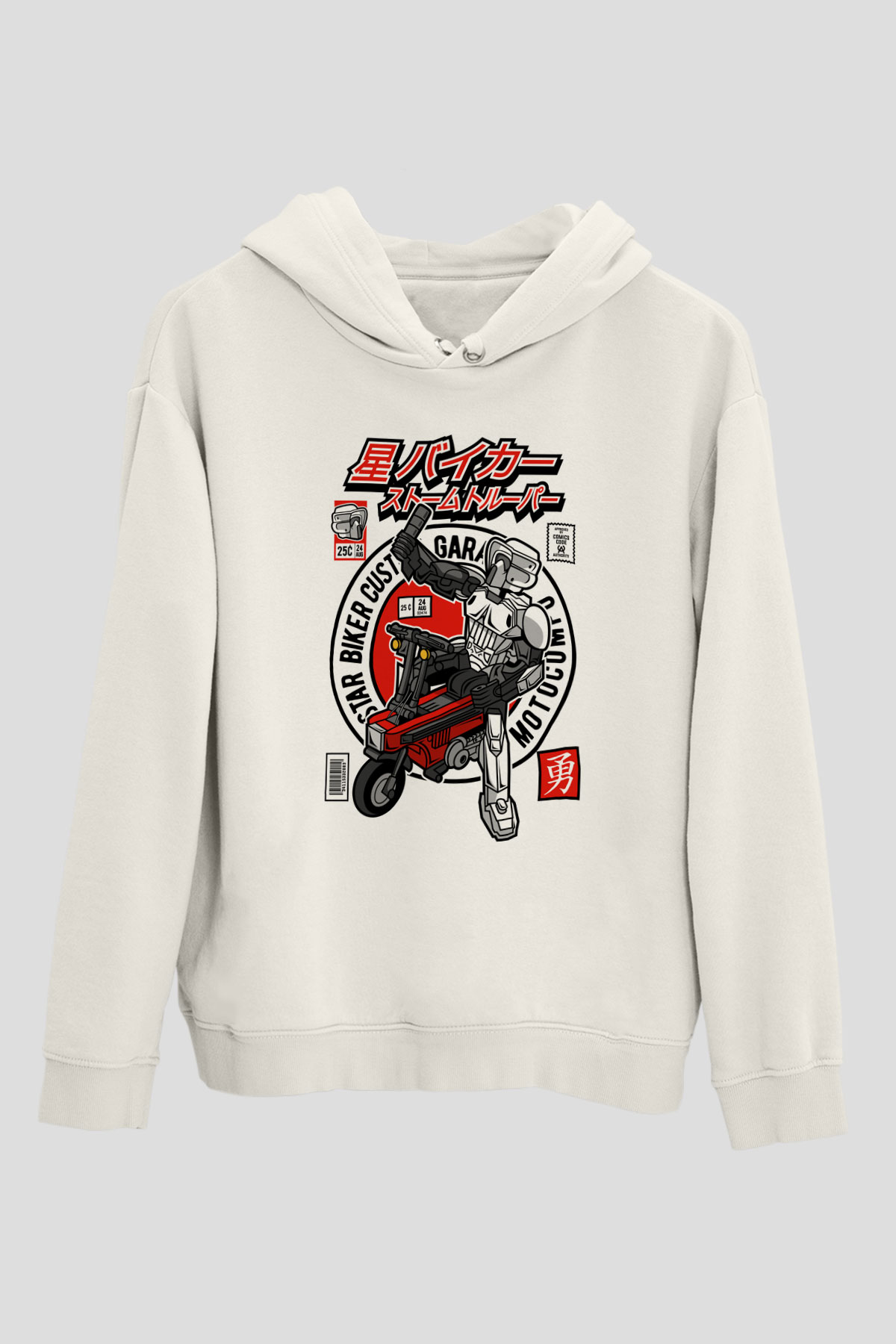 Motocompo Baskılı Unisex Beyaz Hoodie