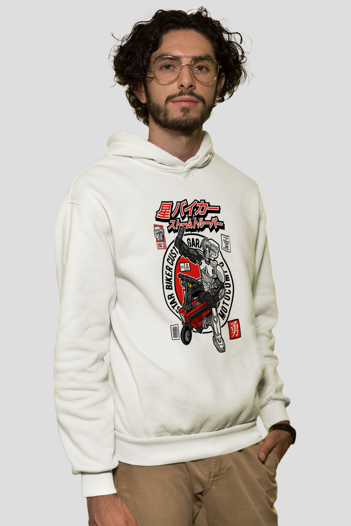 Motocompo Baskılı Unisex Beyaz Hoodie