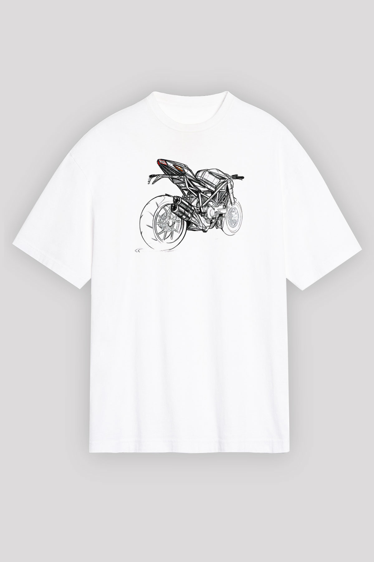 Motor Sporları Baskılı Unisex Beyaz Oversize Tişört - Tshirt