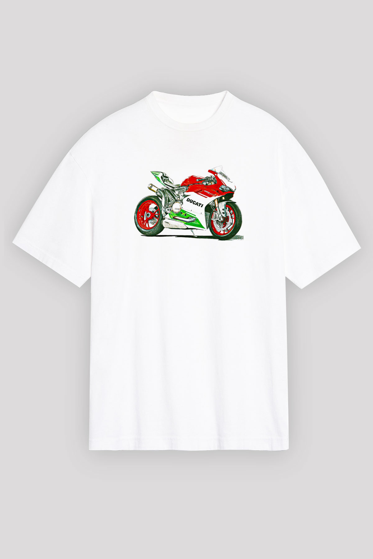 Motor Sporları Baskılı Unisex Beyaz Oversize Tişört - Tshirt