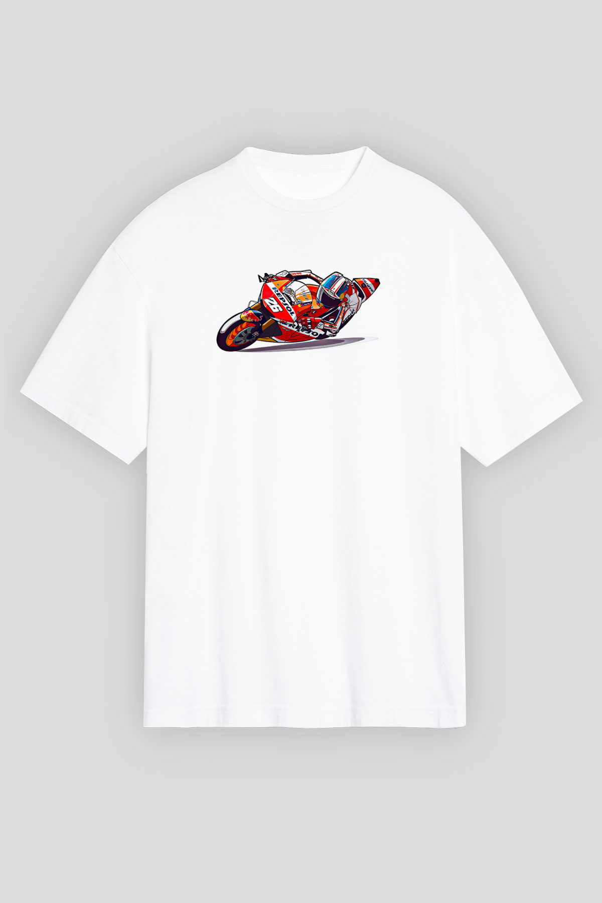 Motor Sporları Baskılı Unisex Beyaz Oversize Tişört - Tshirt
