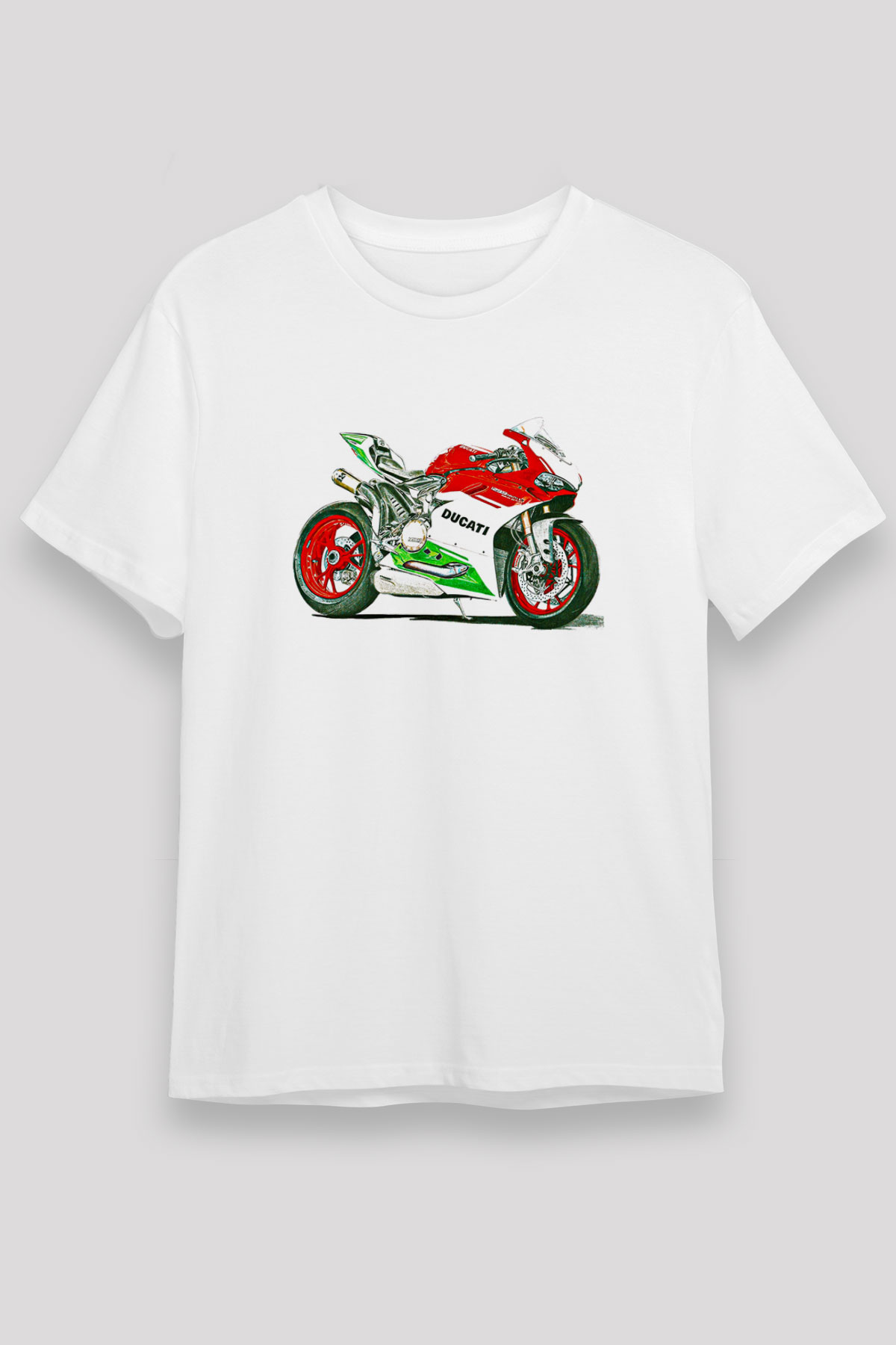 Motor Sporları Baskılı Unisex Beyaz Tişört - Tshirt