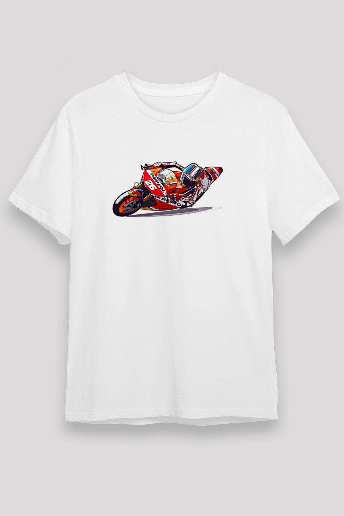 Motor Sporları Baskılı Unisex Beyaz Tişört - Tshirt