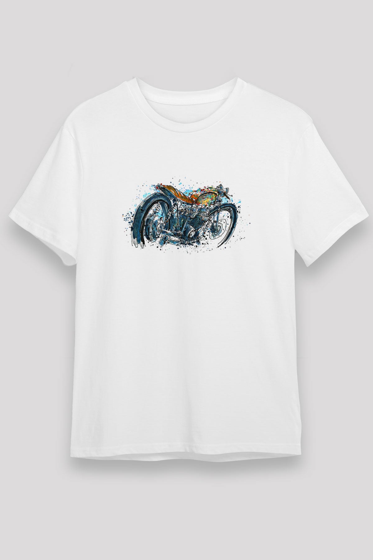 Motor Sporları Baskılı Unisex Beyaz Tişört - Tshirt