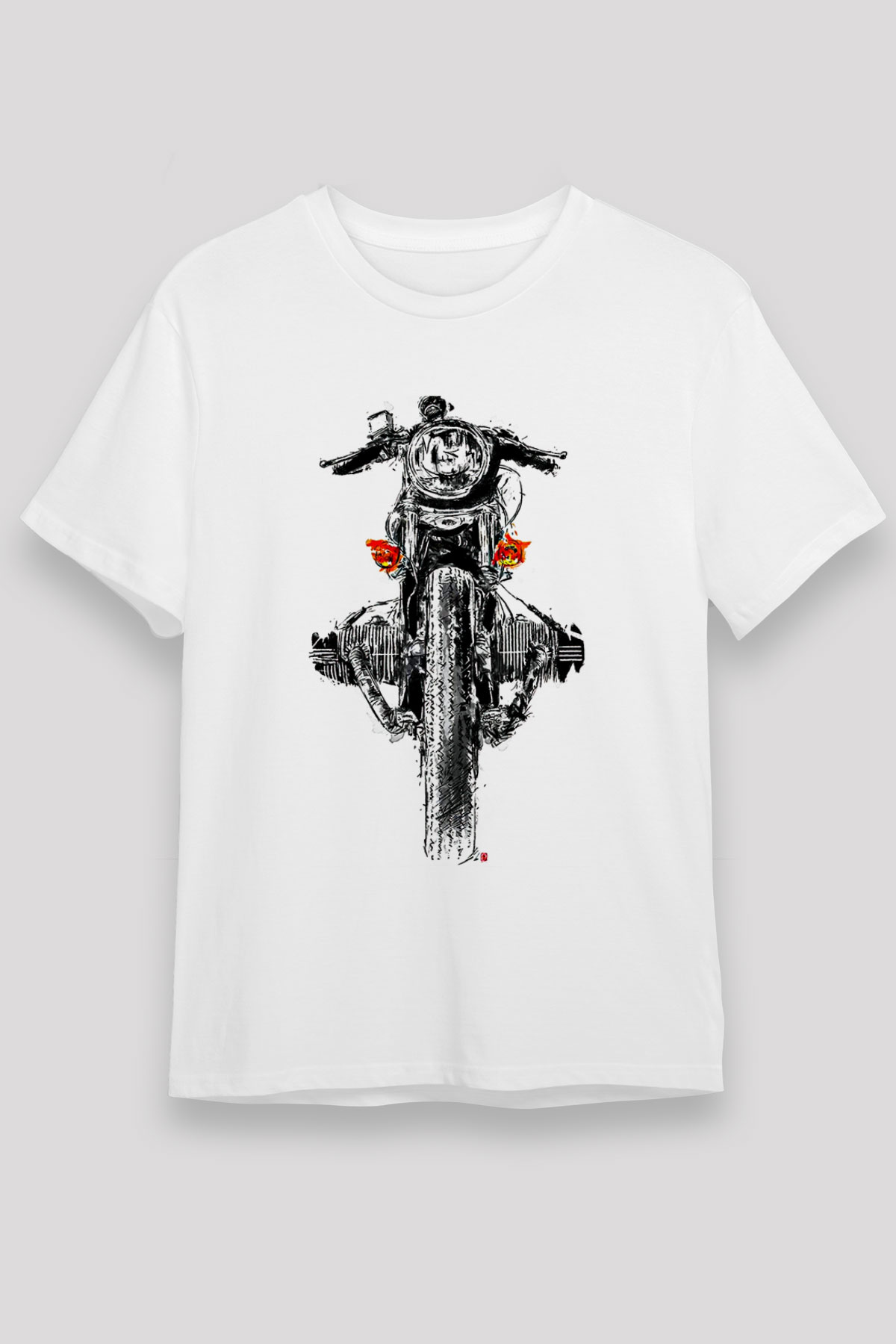 Motor Sporları Baskılı Unisex Beyaz Tişört - Tshirt