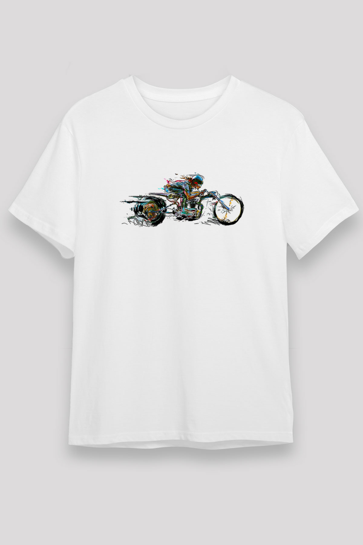 Motor Sporları Baskılı Unisex Beyaz Tişört - Tshirt