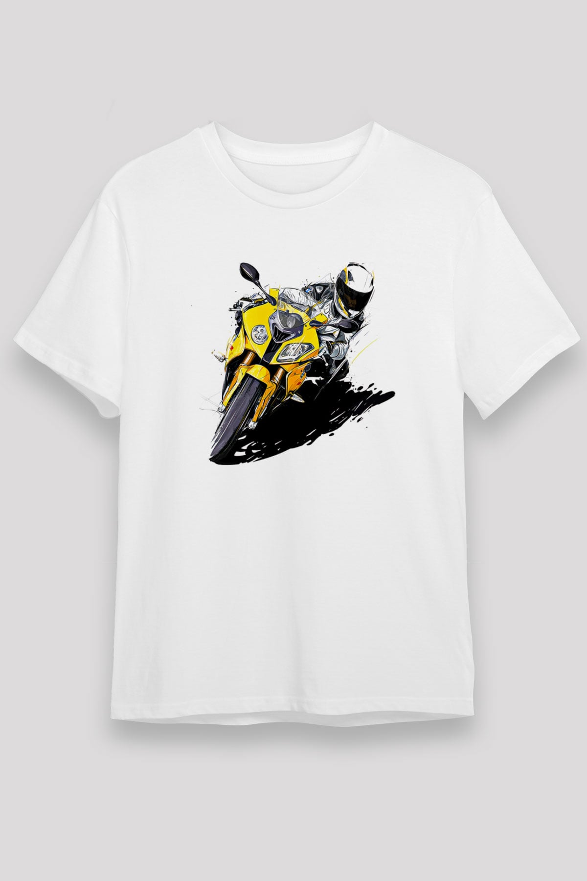 Motor Sporları Baskılı Unisex Beyaz Tişört - Tshirt