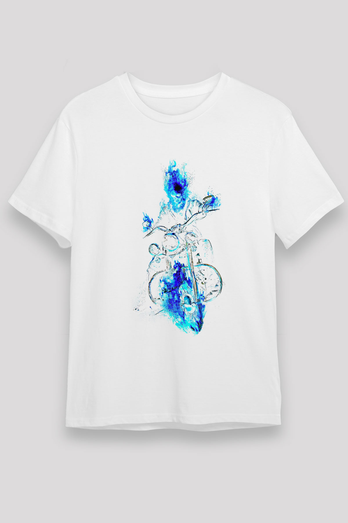 Motor Sporları Baskılı Unisex Beyaz Tişört - Tshirt