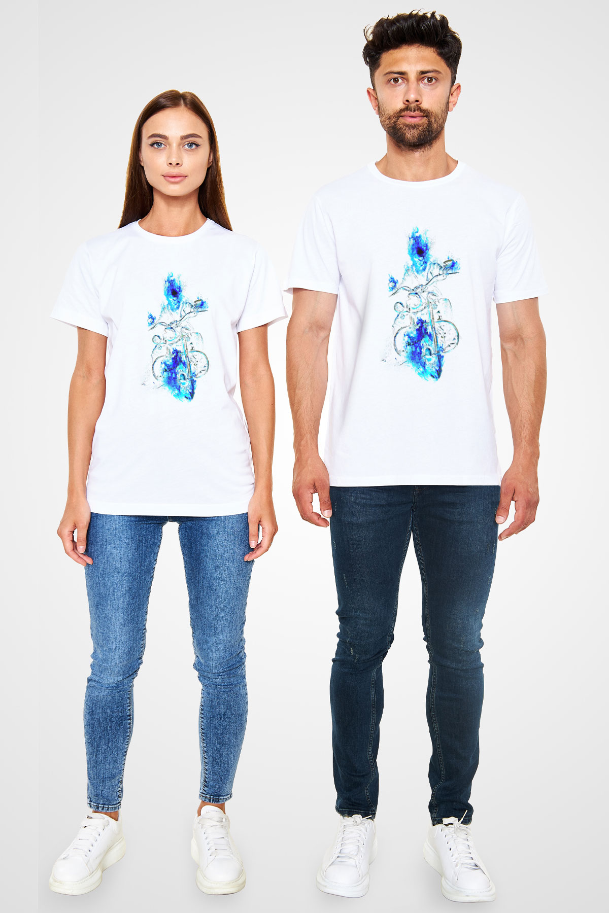 Motor Sporları Baskılı Unisex Beyaz Tişört - Tshirt