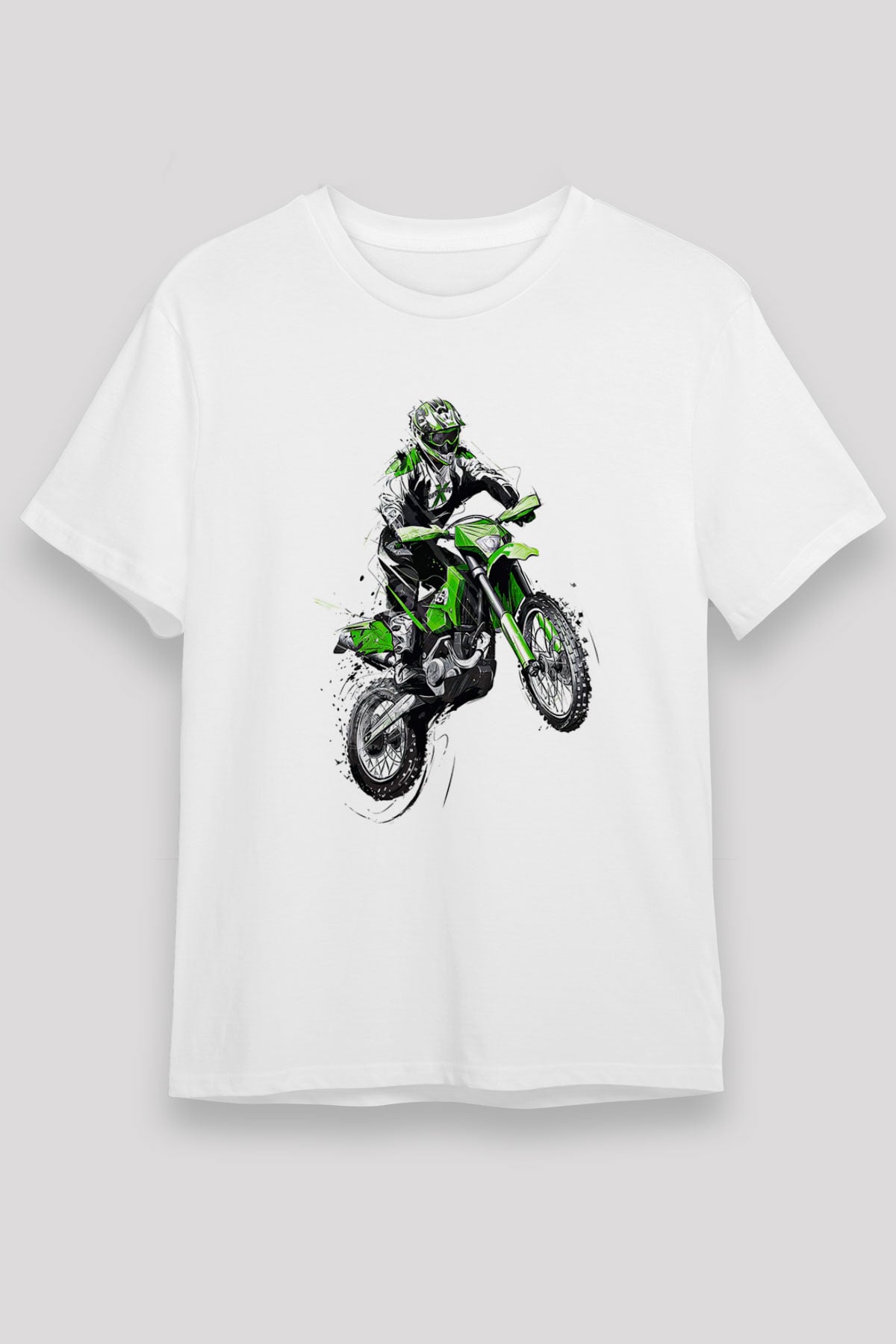 Motor Sporları Baskılı Unisex Beyaz Tişört - Tshirt