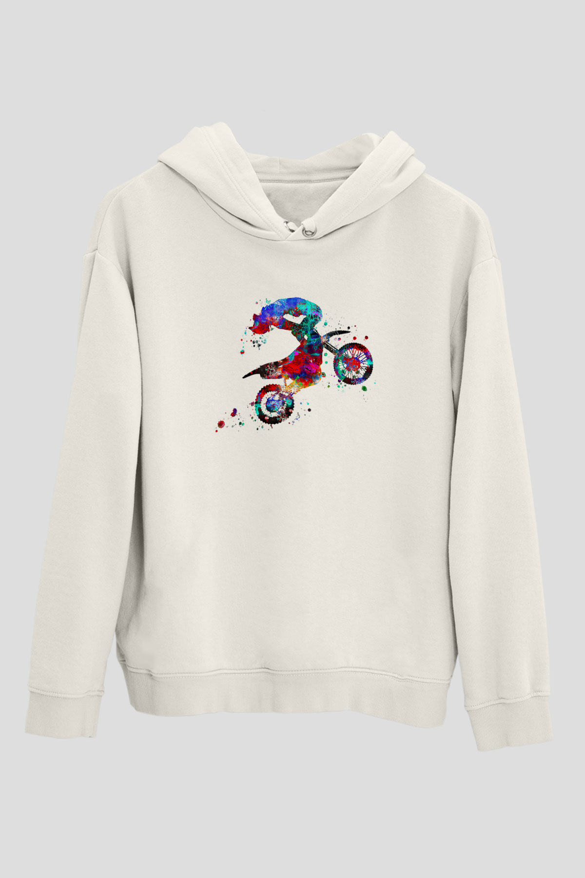 Motor Sporları Baskılı Unisex Ekru Hoodie