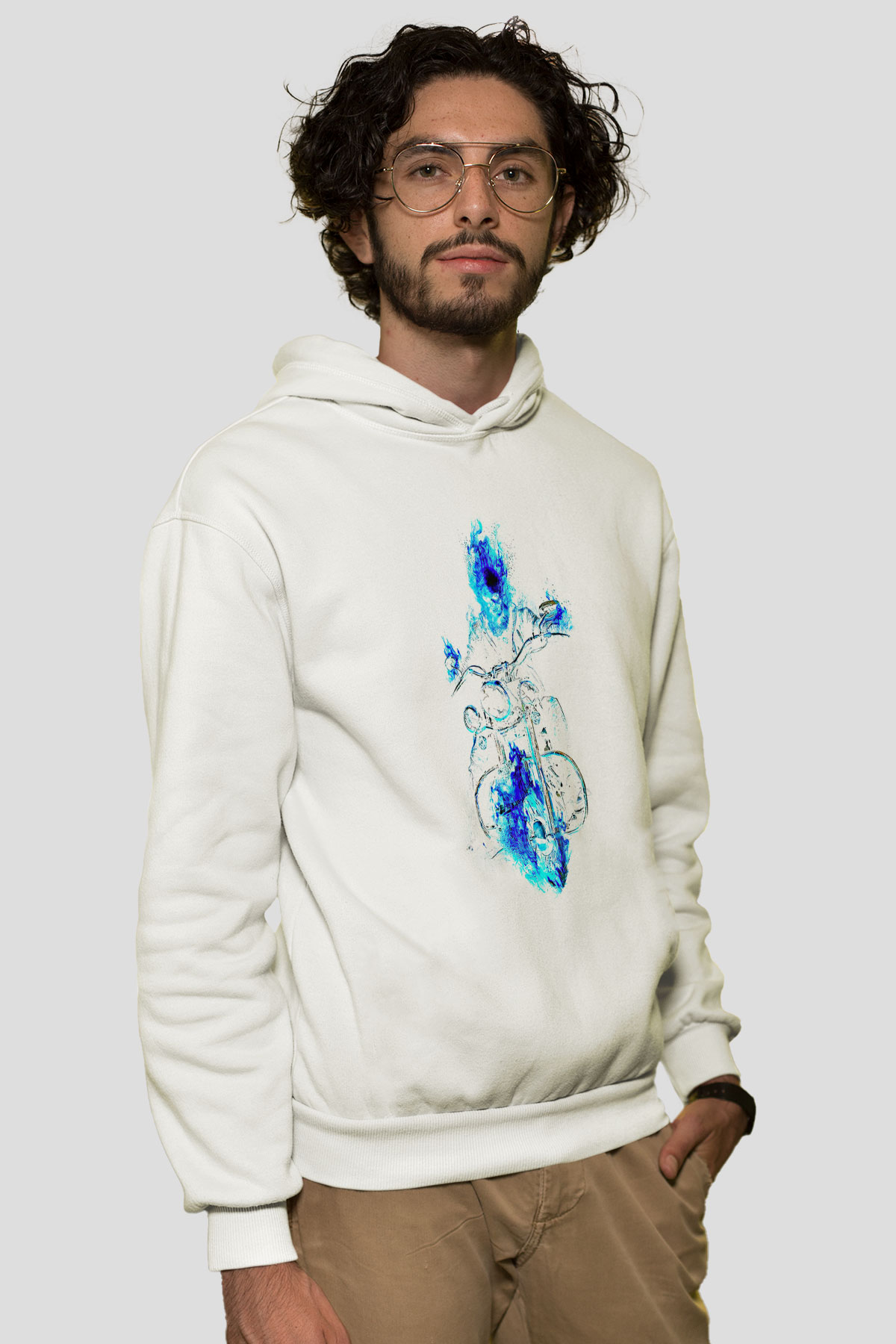 Motor Sporları Baskılı Unisex Ekru Hoodie